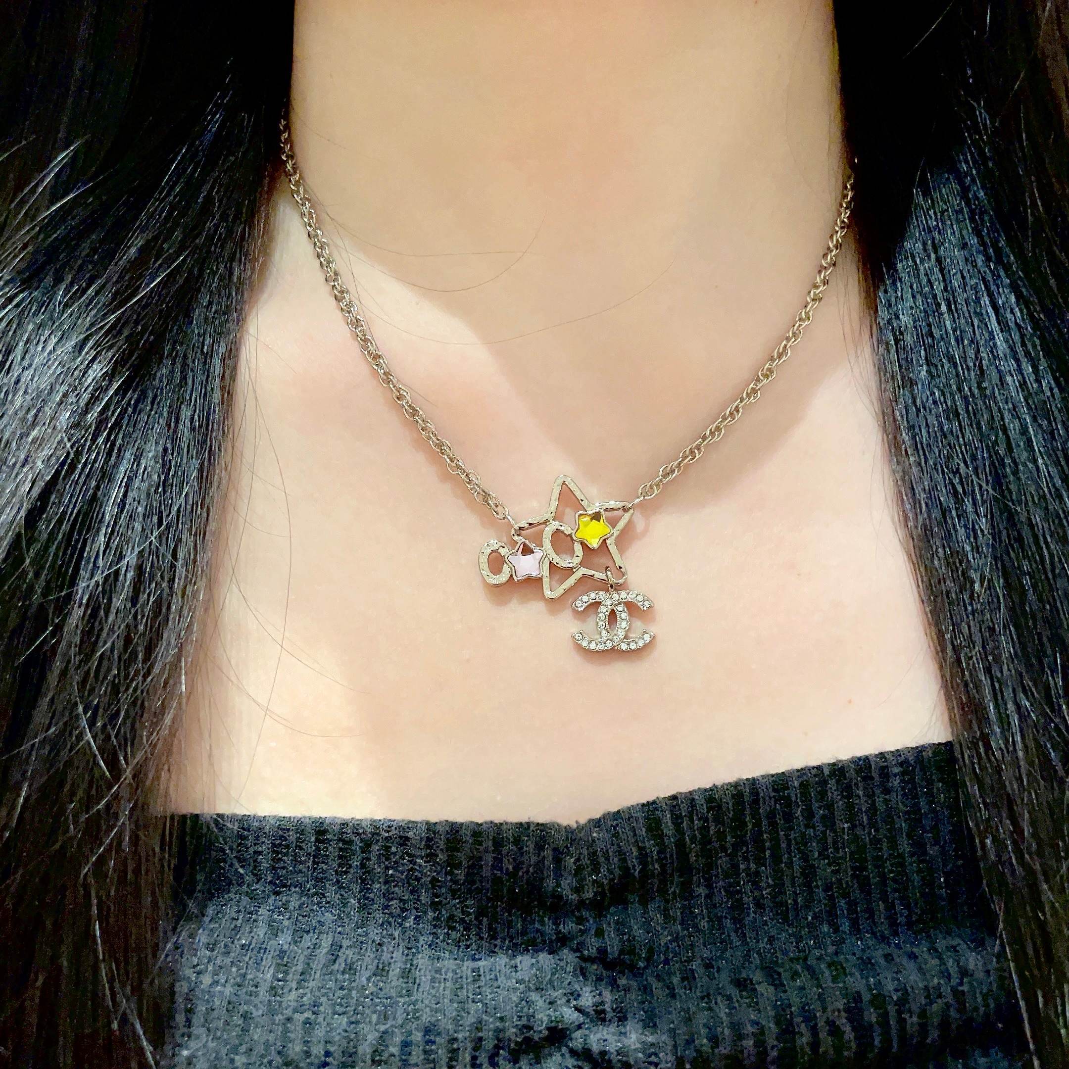 Elegant Star and CC Crystal Logo Pendant Necklace for Women