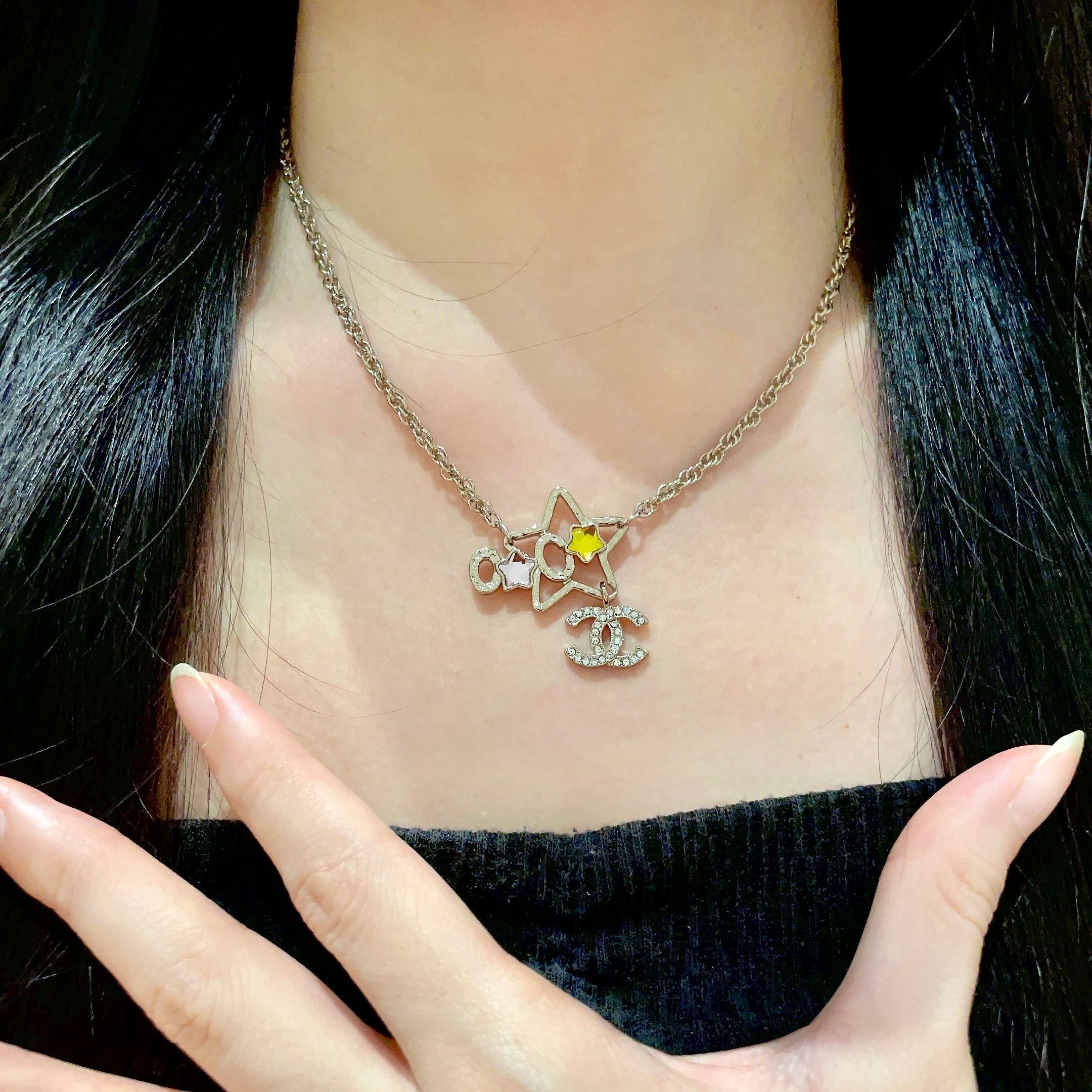 Elegant Star and CC Crystal Logo Pendant Necklace for Women