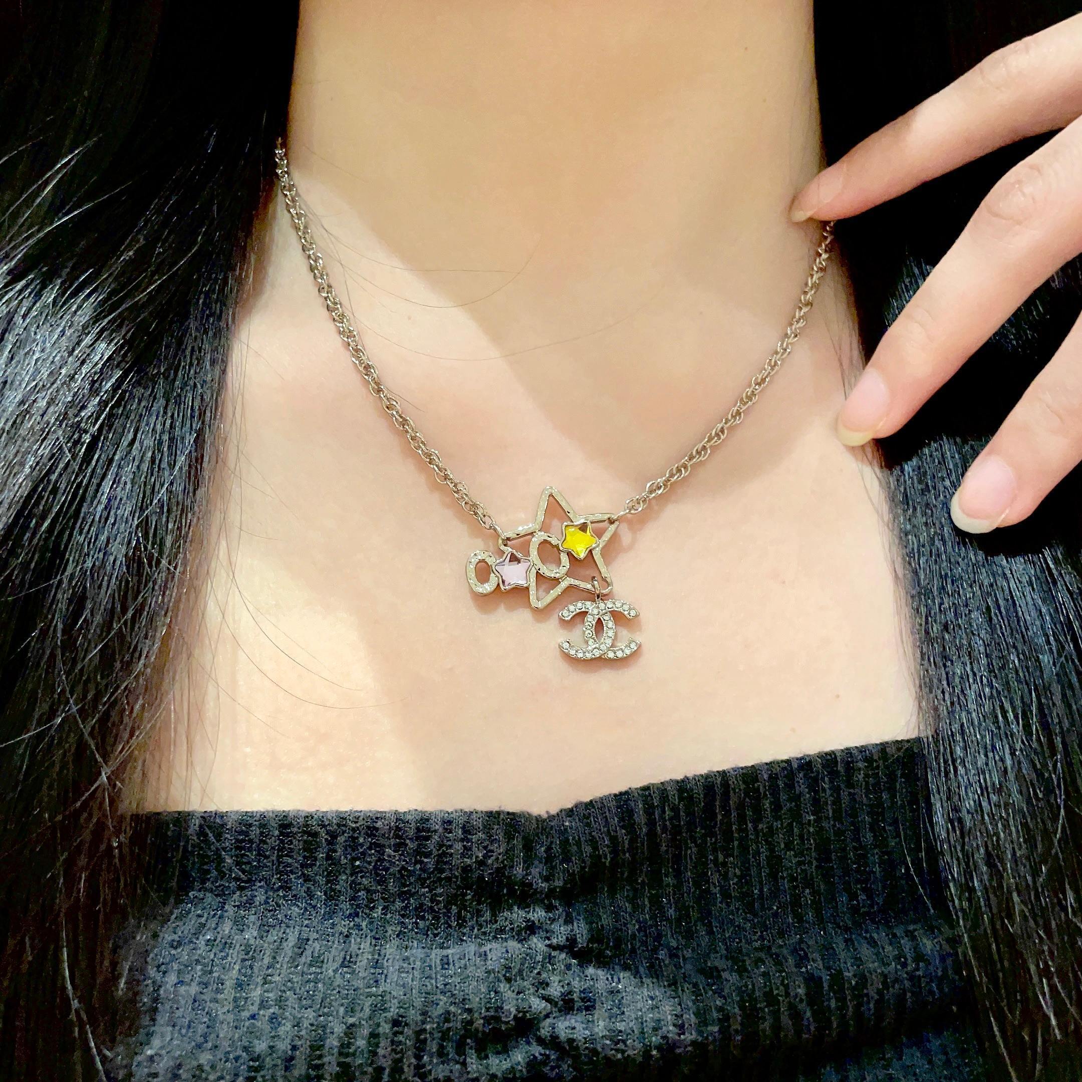 Elegant Star and CC Crystal Logo Pendant Necklace for Women