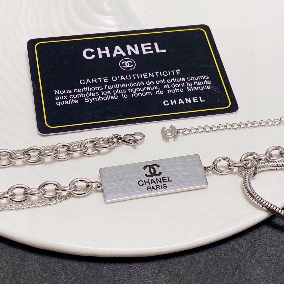 Designer Style Chanel Paris Tag Necklace - Mixed Chain Lariat