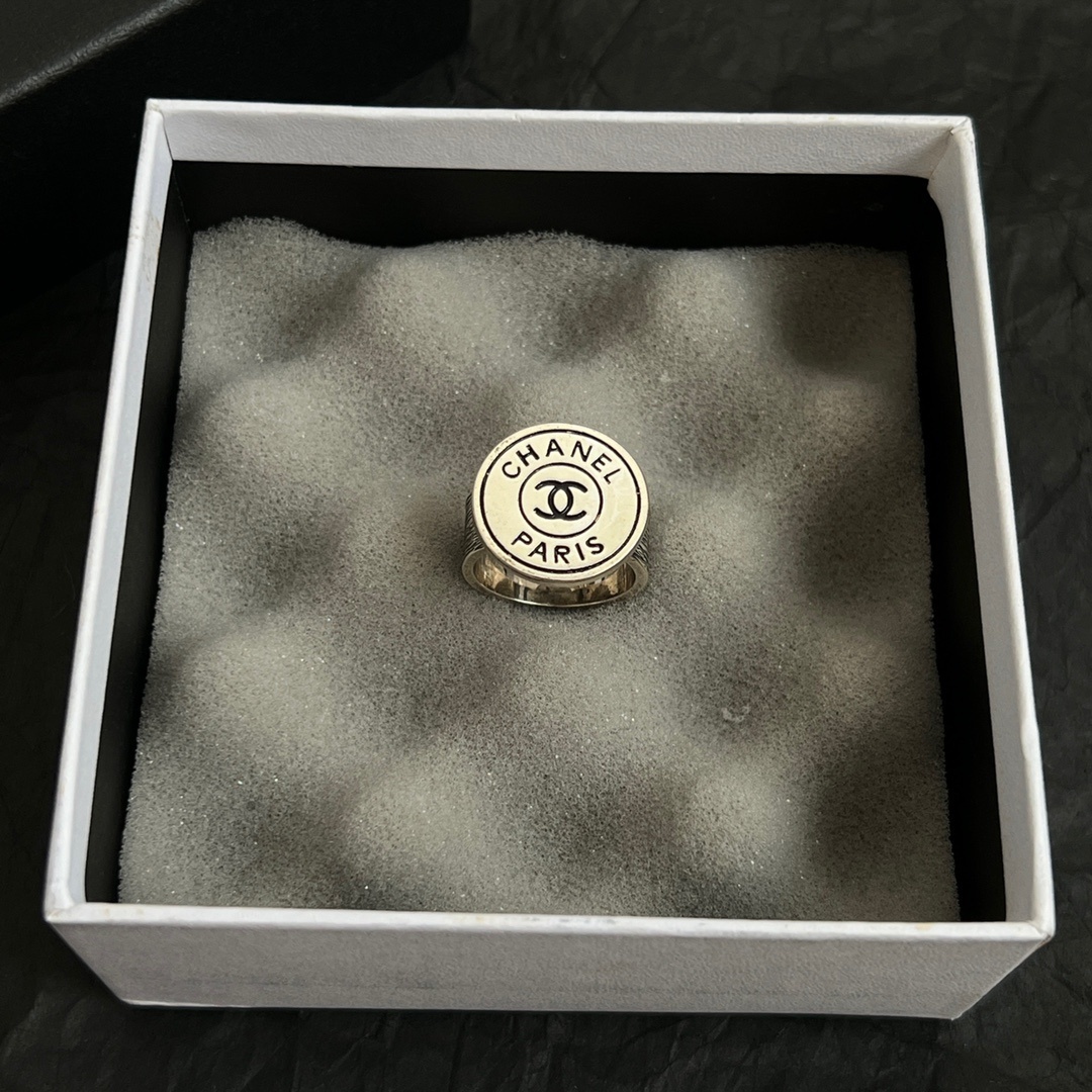 Chanel Paris Logo Button Ring - Vintage Luxury Fashion Jewelry