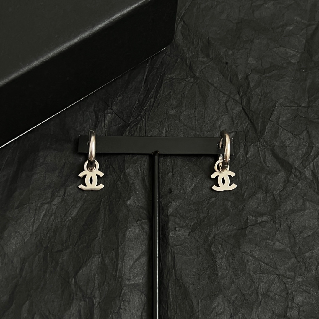 Chanel CC Logo Hoop Charm Earrings - Elegant Silver & Gold Jewelry