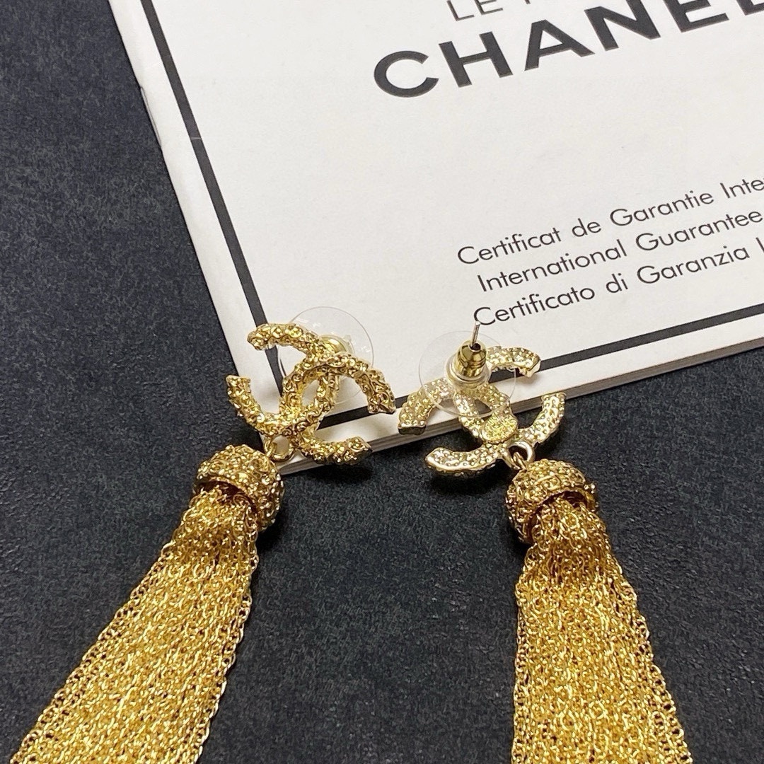 Luxury Gold Textured Double C Tassel Drop Earrings
