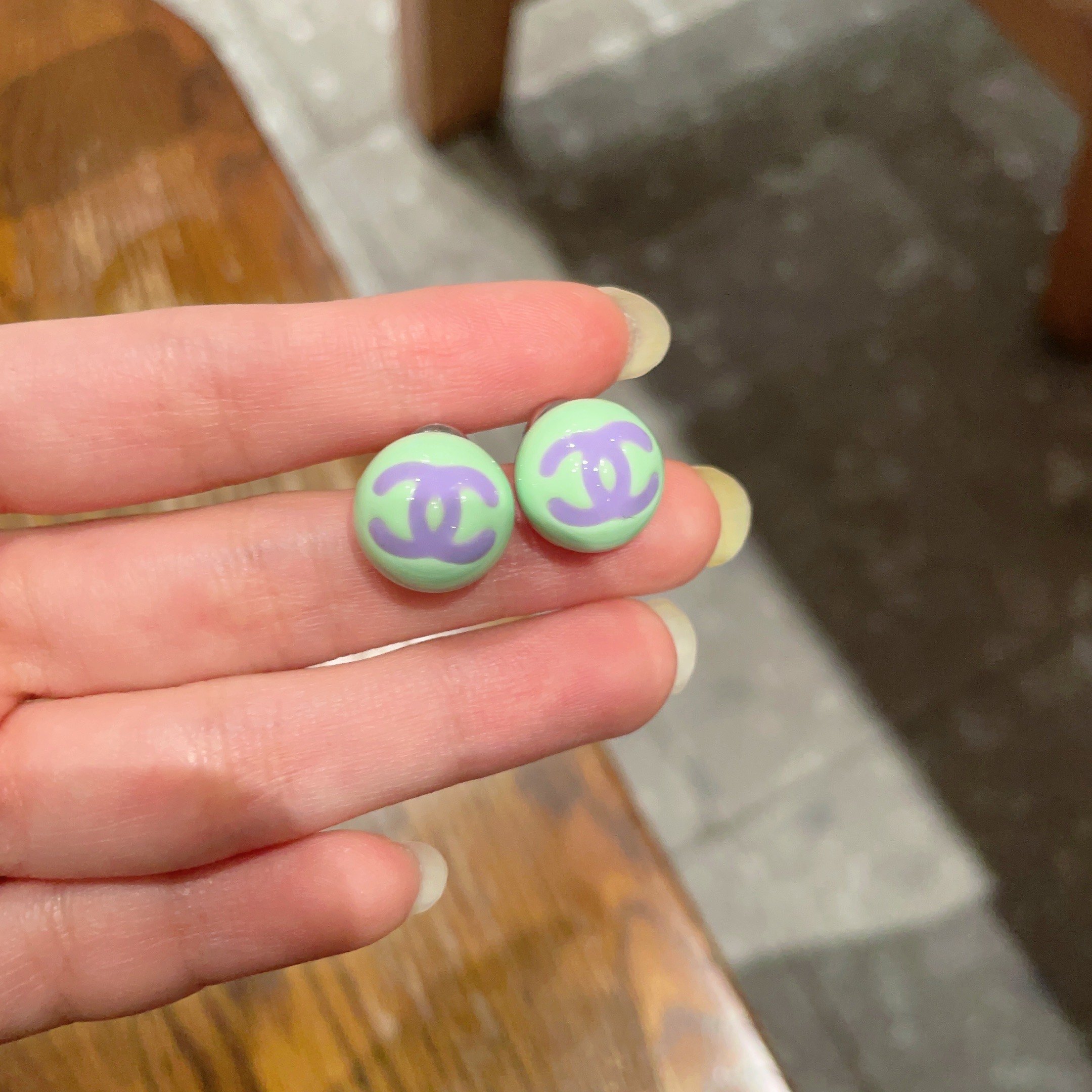 Chic Pastel Green & Purple Round Stud Earrings - Trendy Fashion