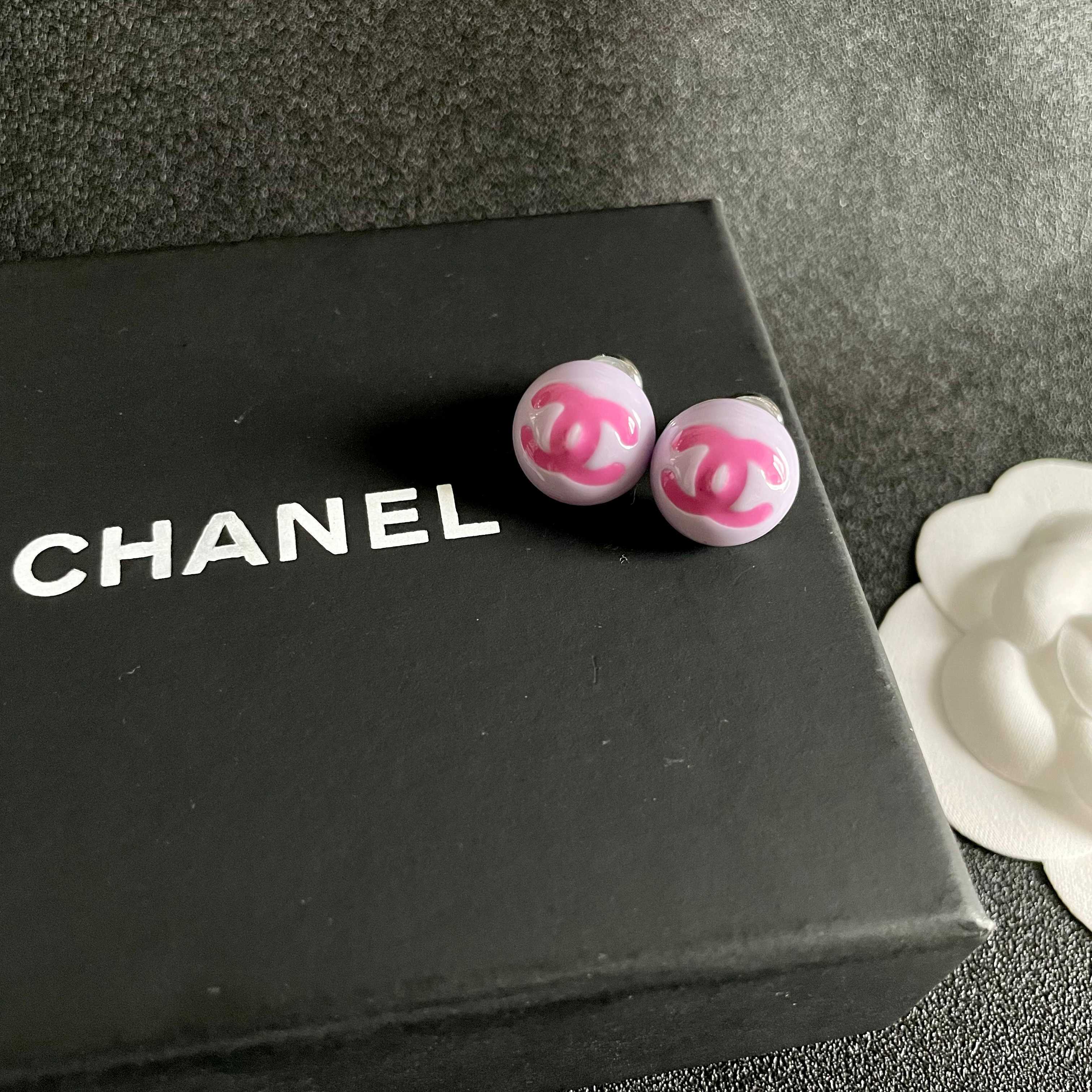 Elegant Pink Double C Logo Button Stud Earrings for Women