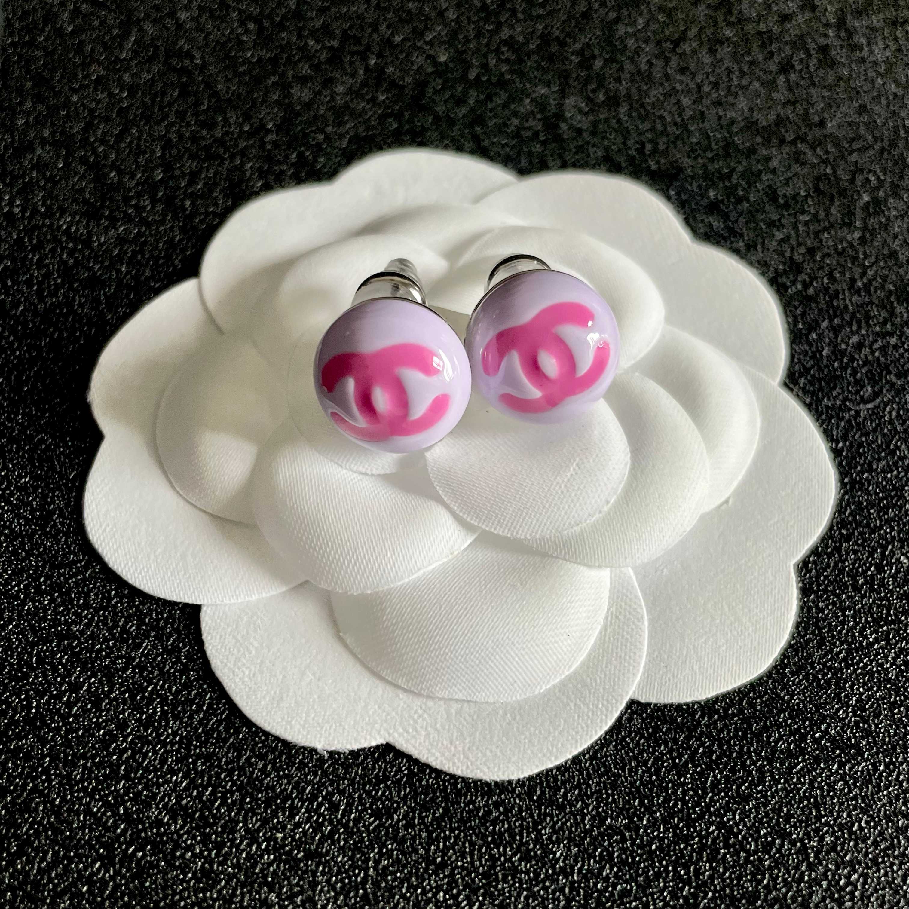 Elegant Pink Double C Logo Button Stud Earrings for Women
