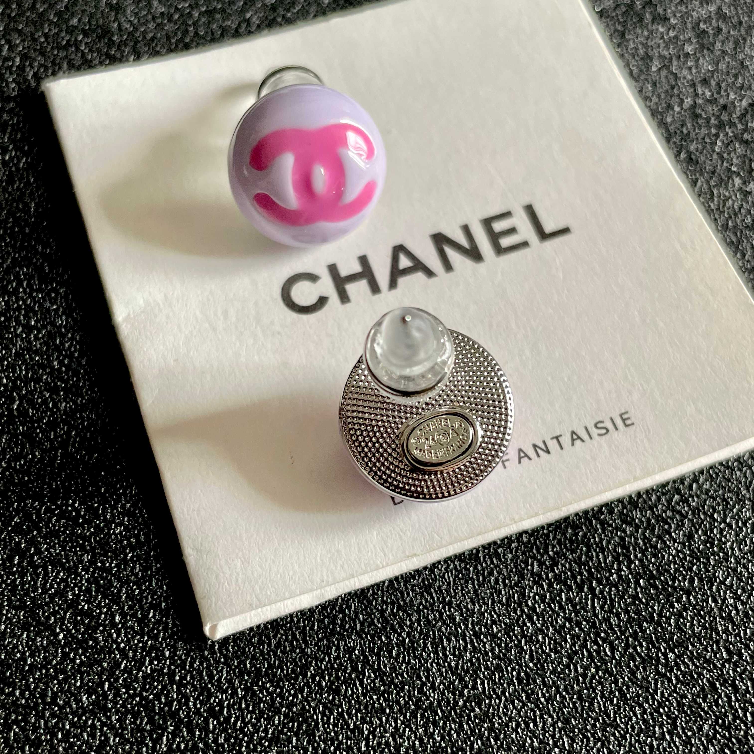 Elegant Pink Double C Logo Button Stud Earrings for Women