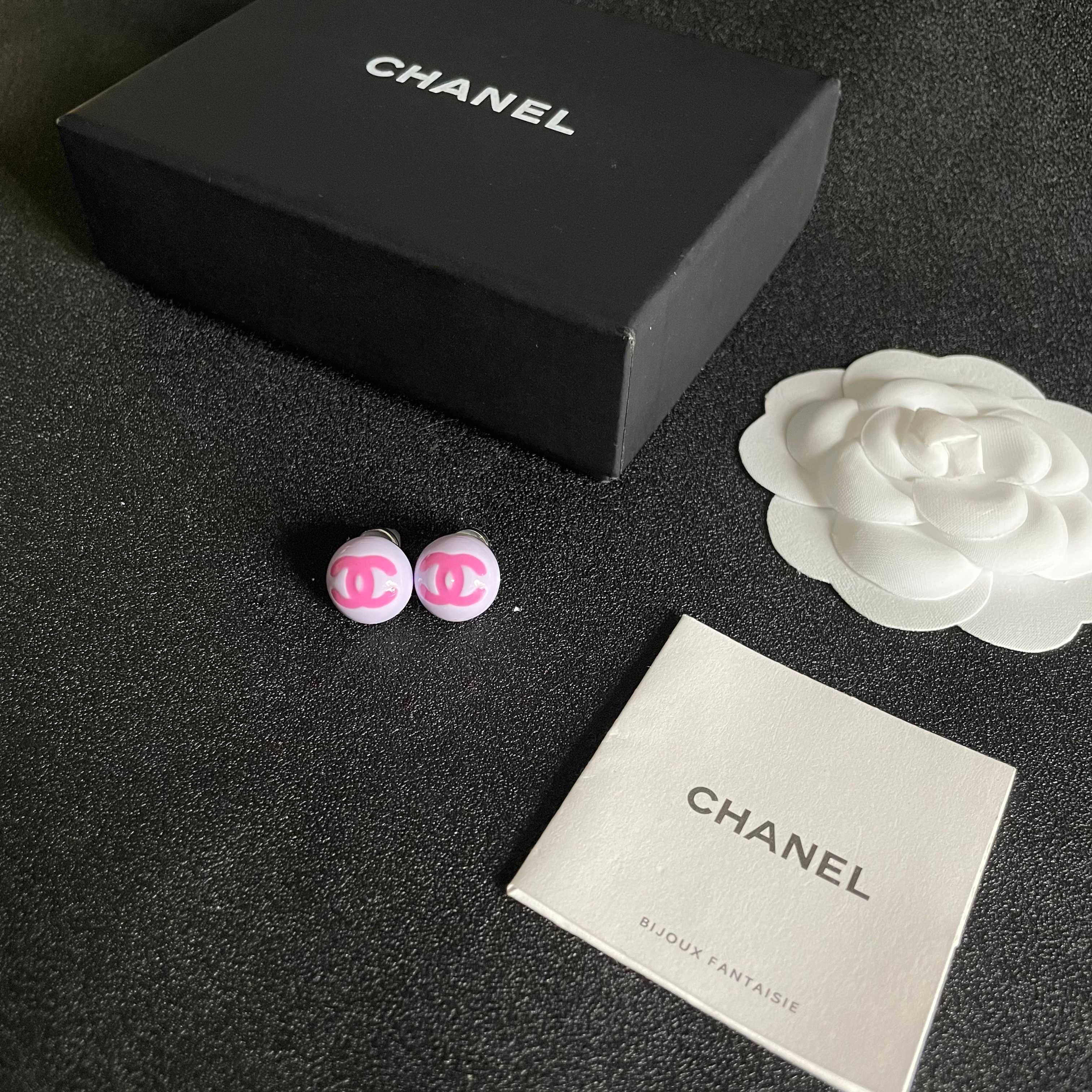 Elegant Pink Double C Logo Button Stud Earrings for Women