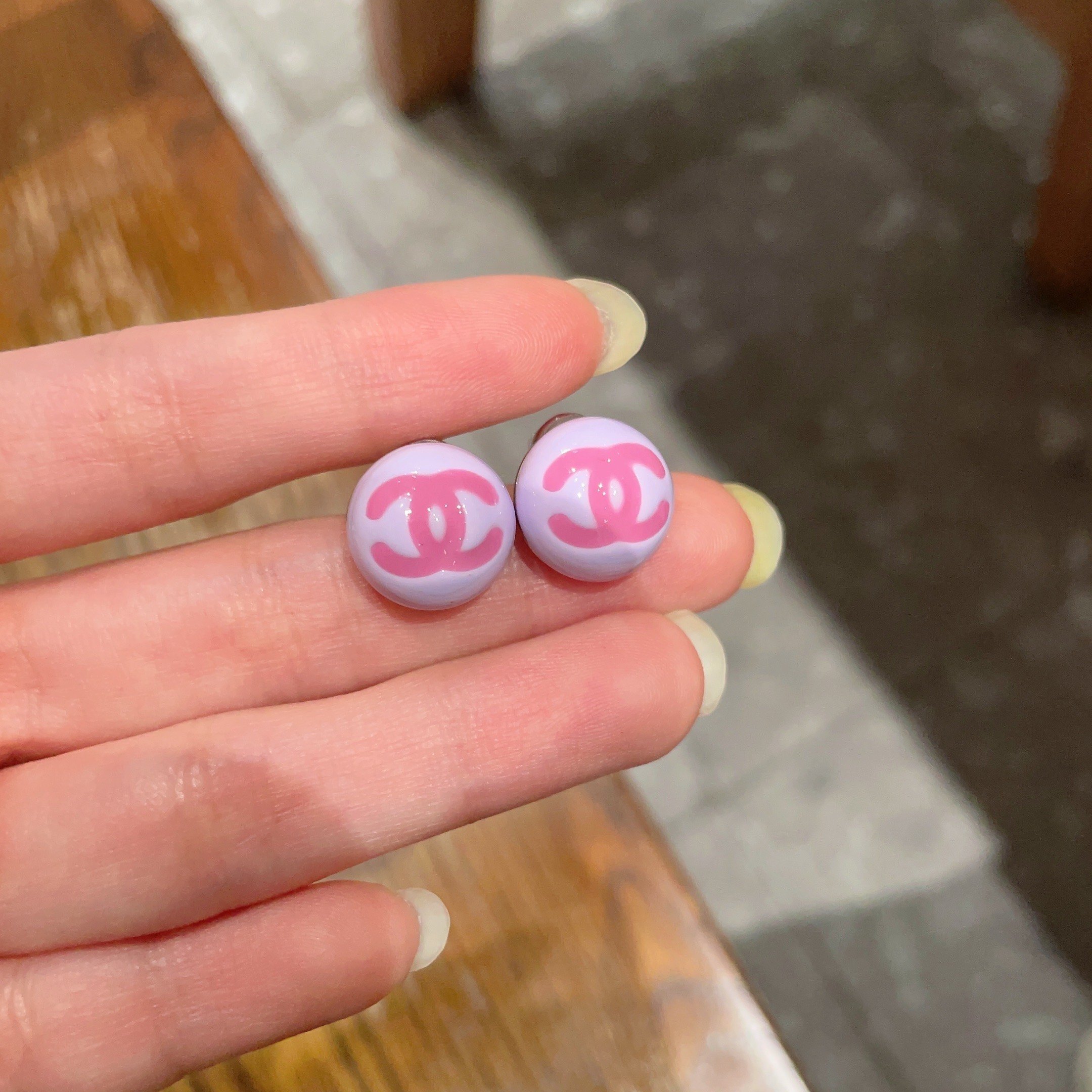 Elegant Pink Double C Logo Button Stud Earrings for Women