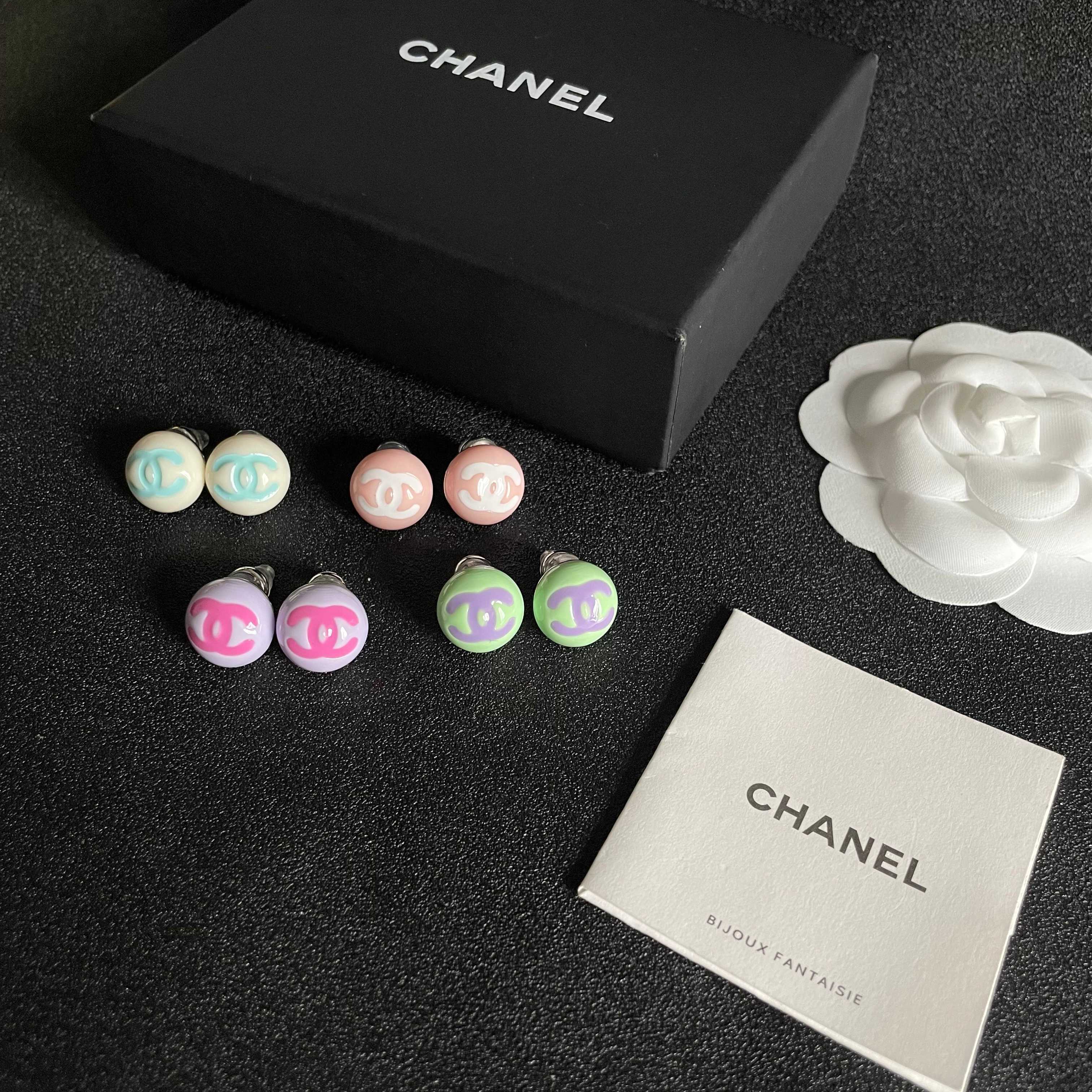 Luxury Chanel CC Logo Pastel Candy Stud Earrings for Women