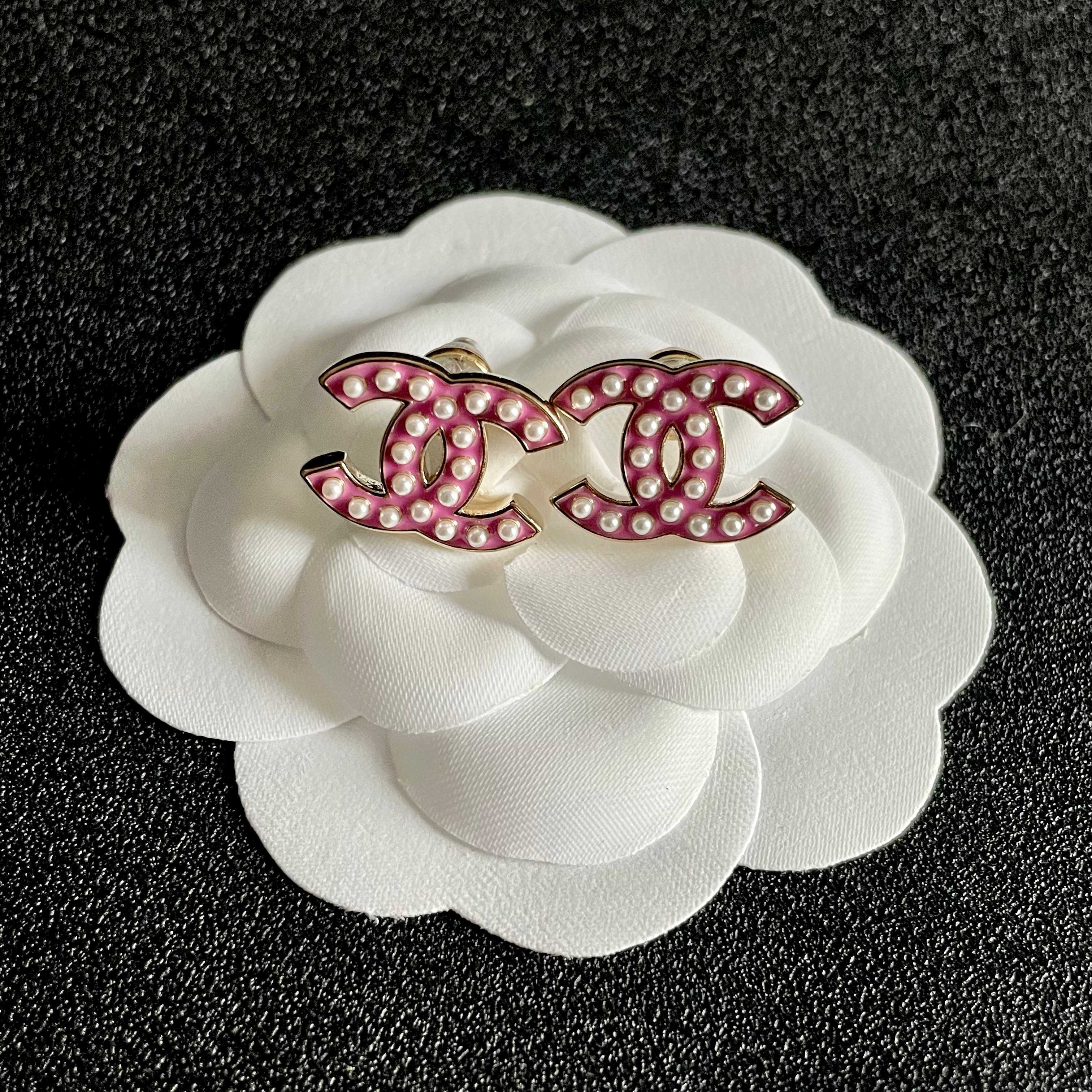 Elegant Pink Pearl Double C Stud Earrings - Chic Fashion Jewelry