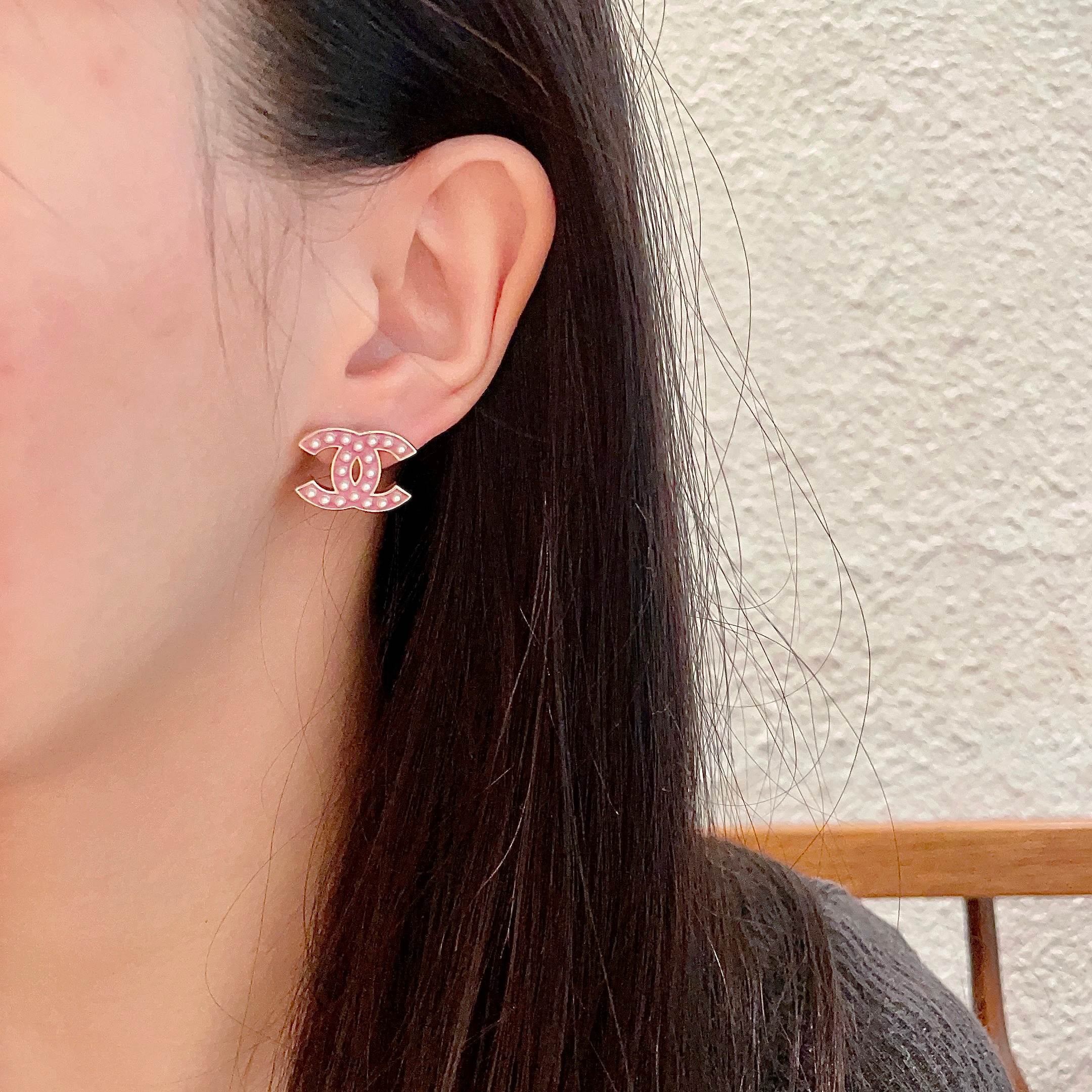 Elegant Pink Pearl Double C Stud Earrings - Chic Fashion Jewelry