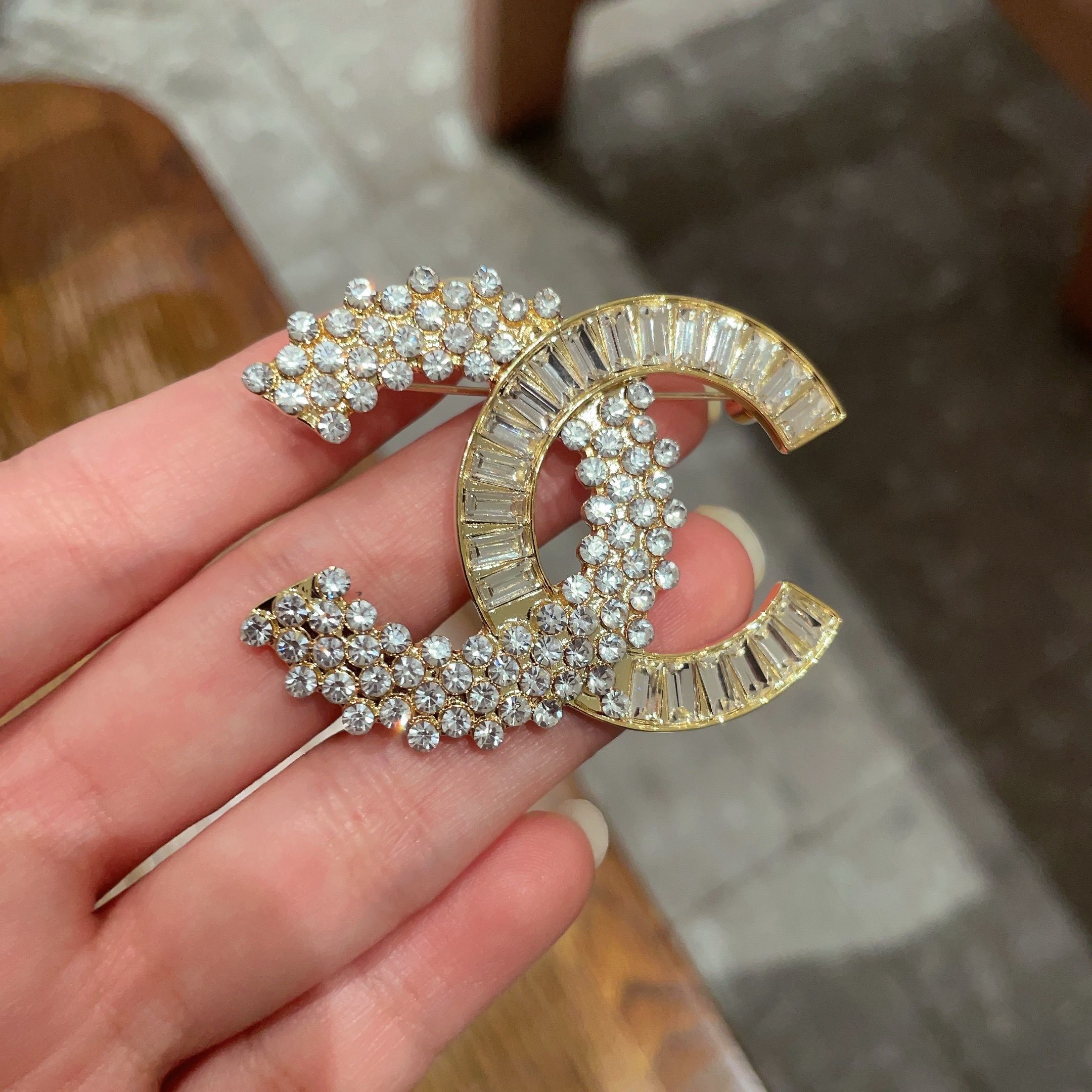 Elegant Rhinestone Interlocking C Brooch Pin for Suits & Dresses