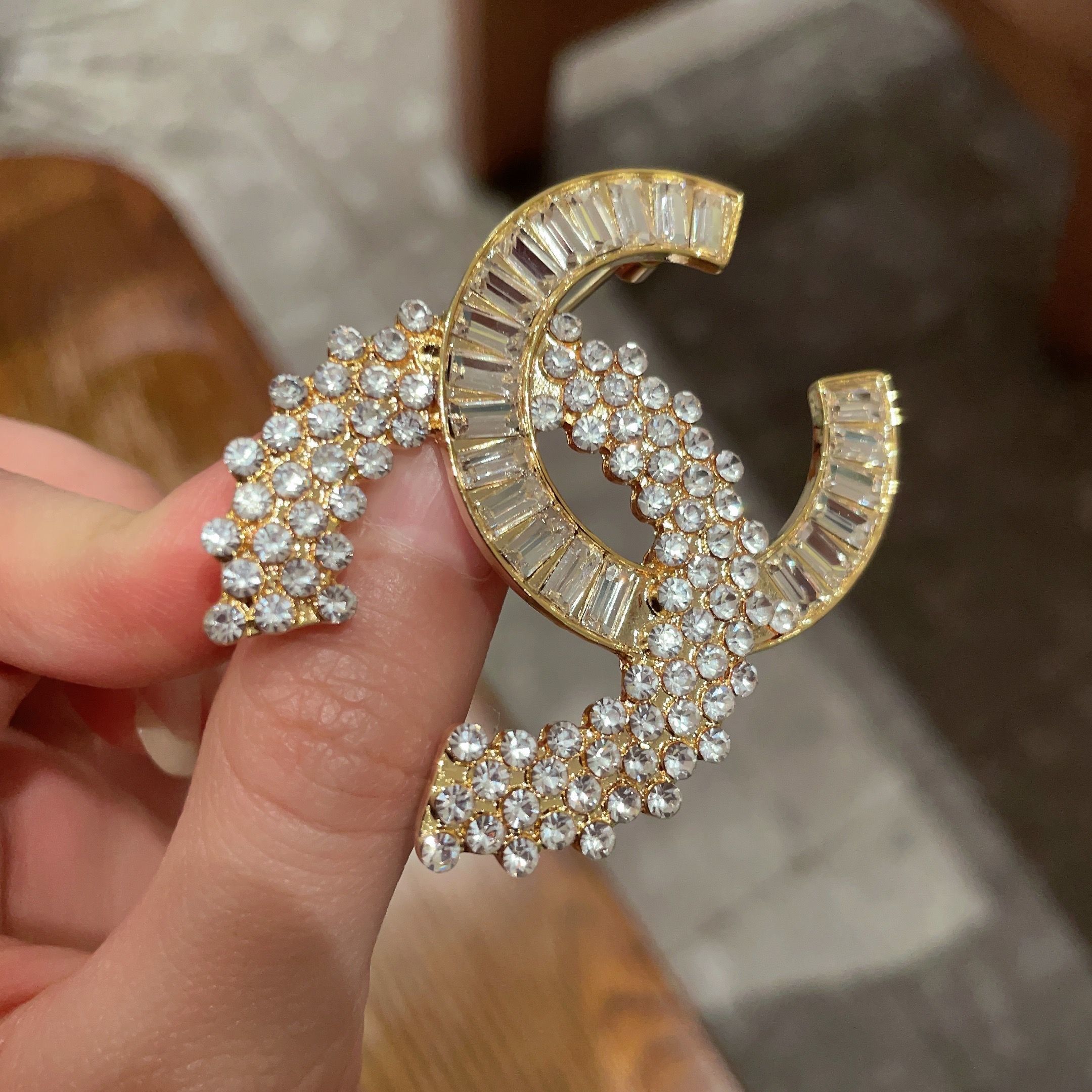 Elegant Rhinestone Interlocking C Brooch Pin for Suits & Dresses