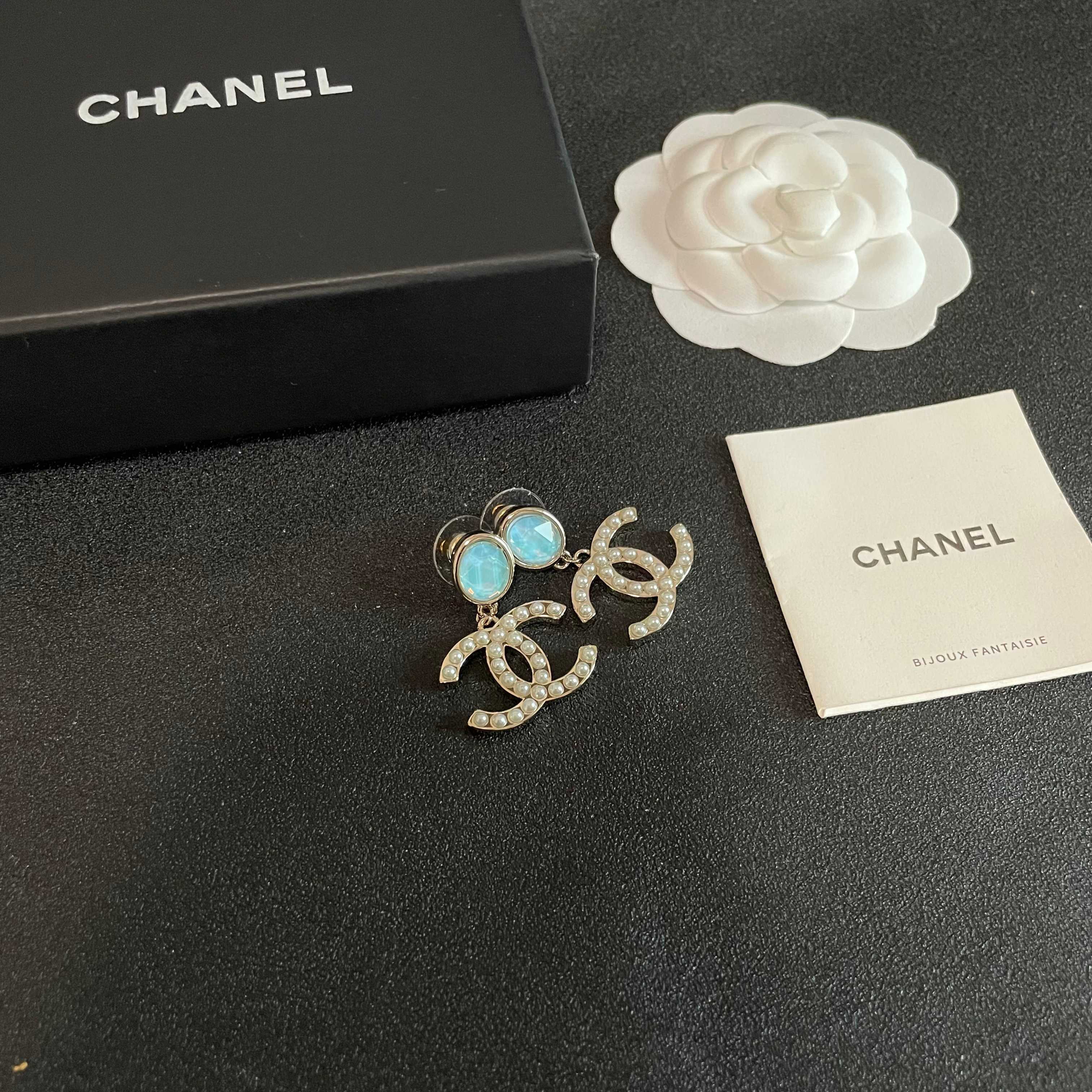 Elegant Pearl Double C Drop Earrings with Opalescent Studs