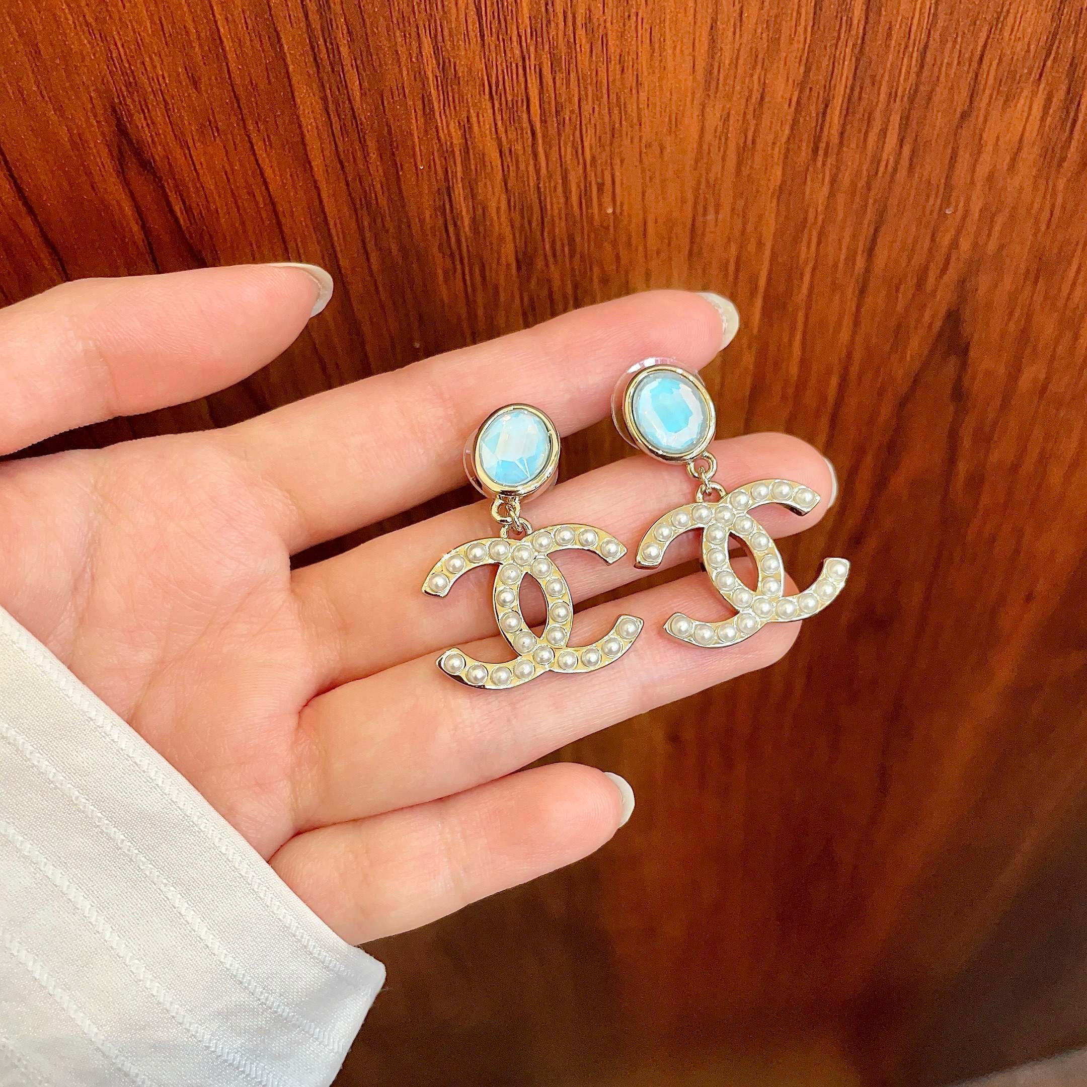 Elegant Pearl Double C Drop Earrings with Opalescent Studs