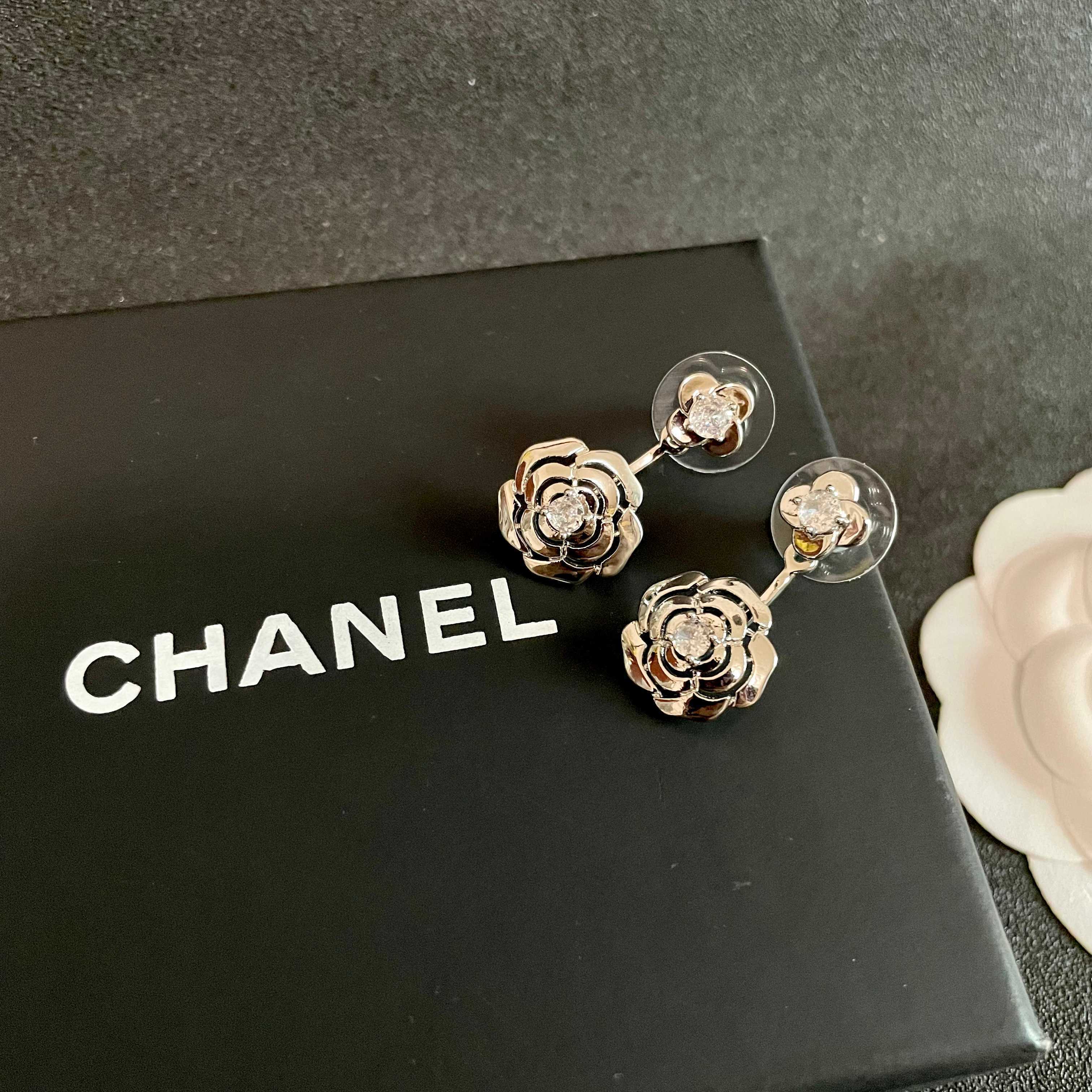 Elegant Silver Camellia Flower Jacket Earrings for Women