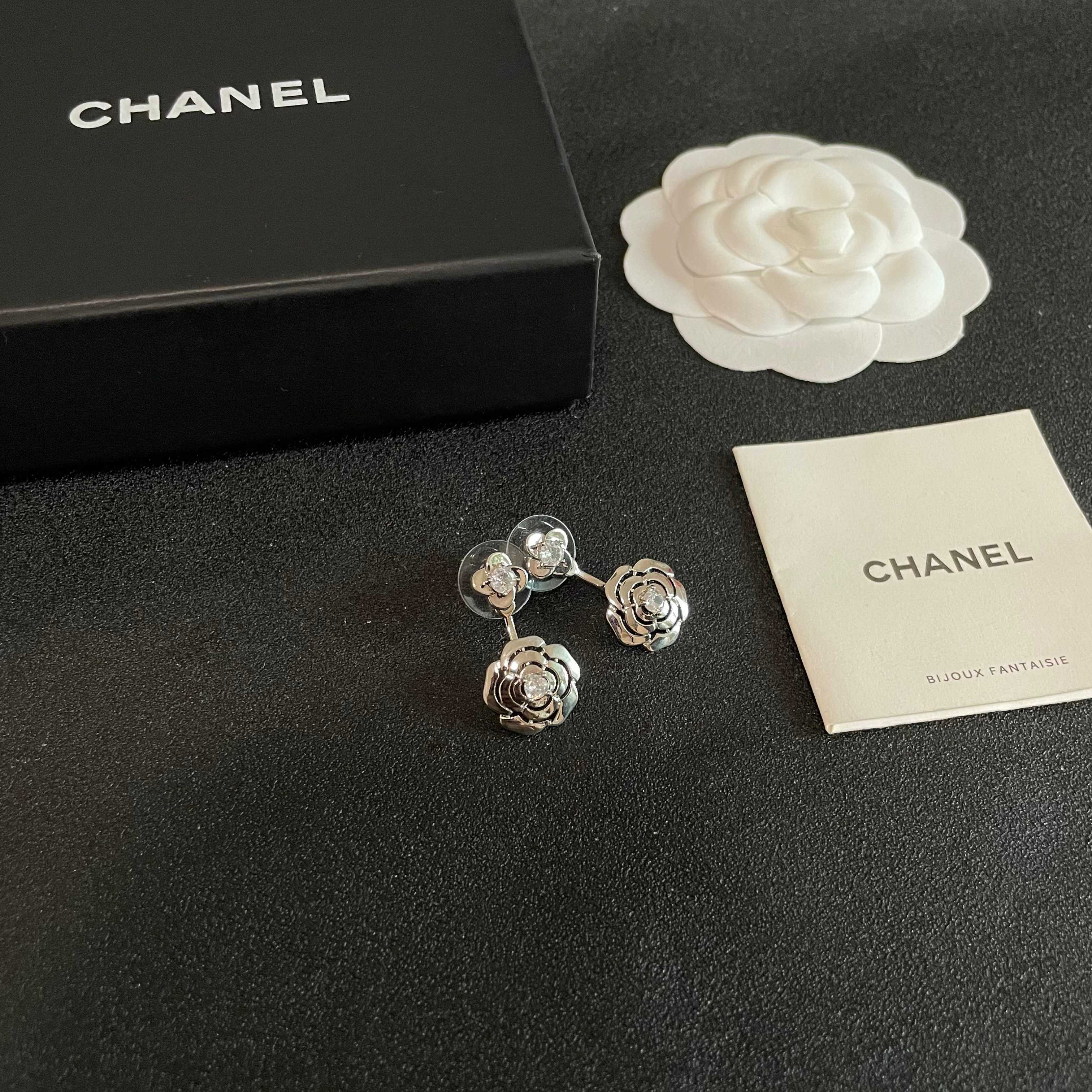 Elegant Silver Camellia Flower Jacket Earrings for Women