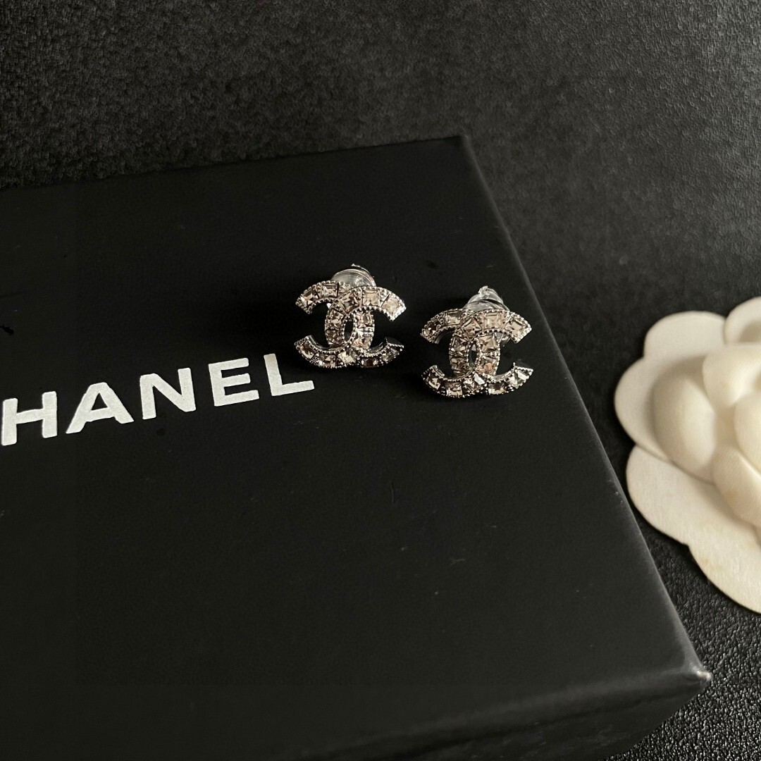 Elegant Crystal Double C Stud Earrings - Luxury Designer Style