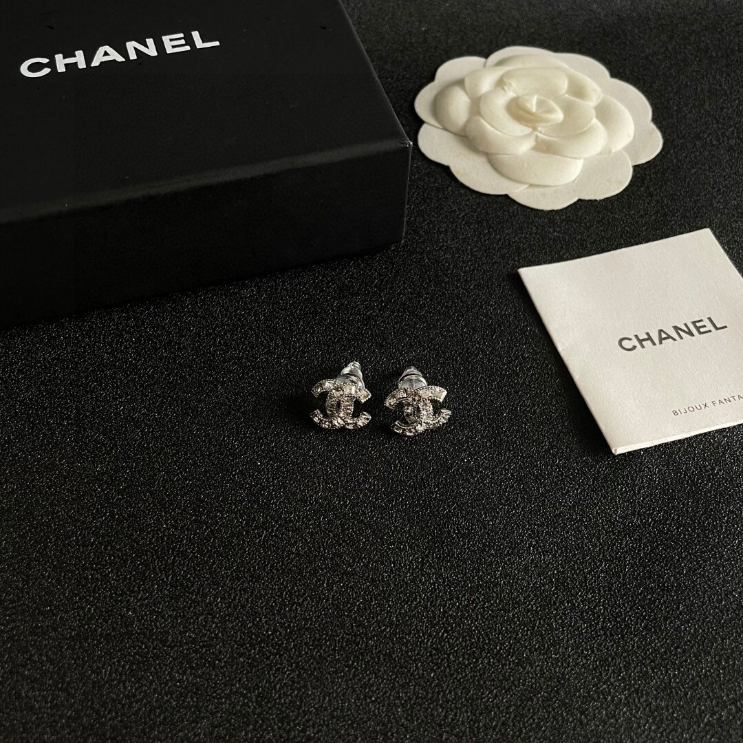 Elegant Crystal Double C Stud Earrings - Luxury Designer Style