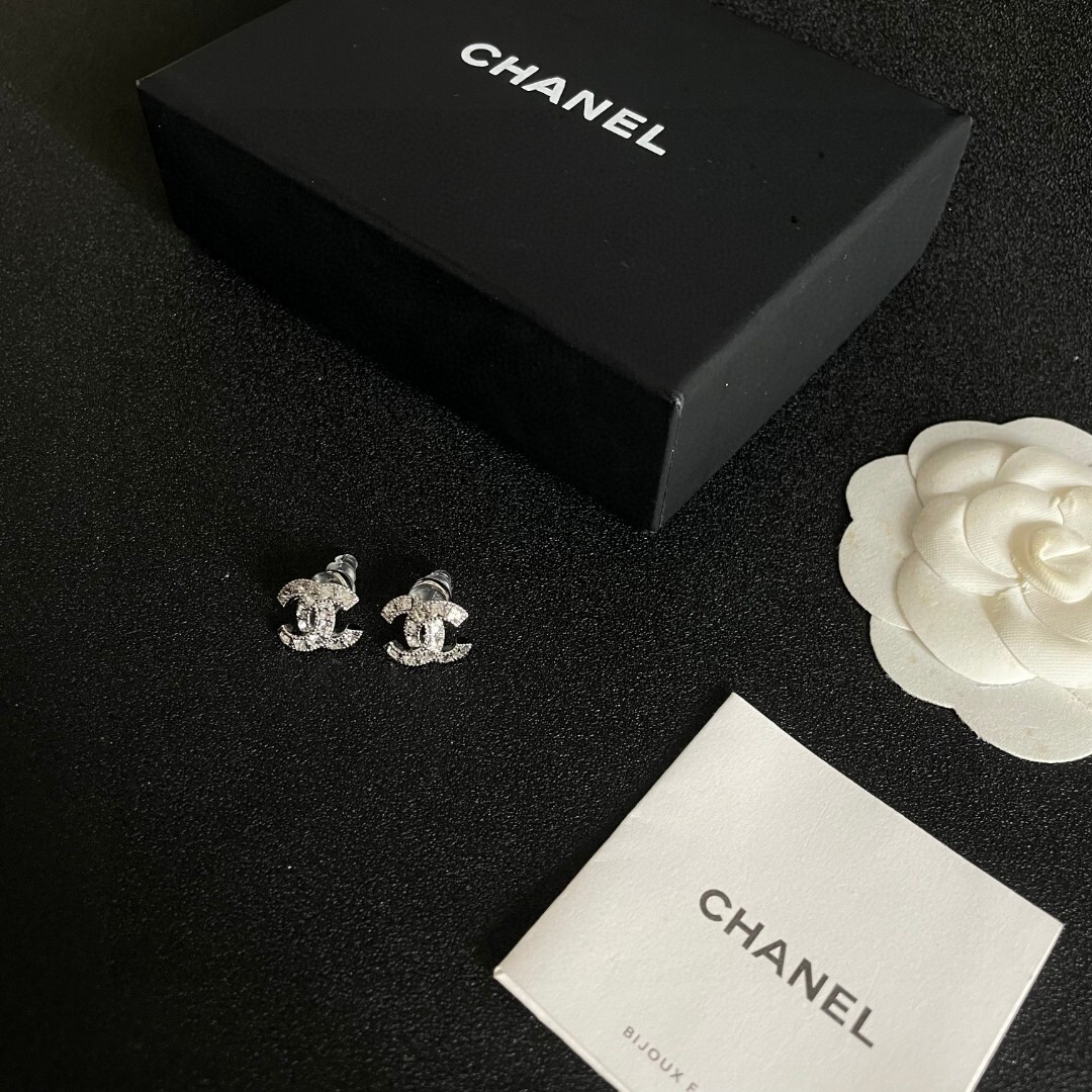 Elegant Crystal Double C Stud Earrings - Luxury Designer Style