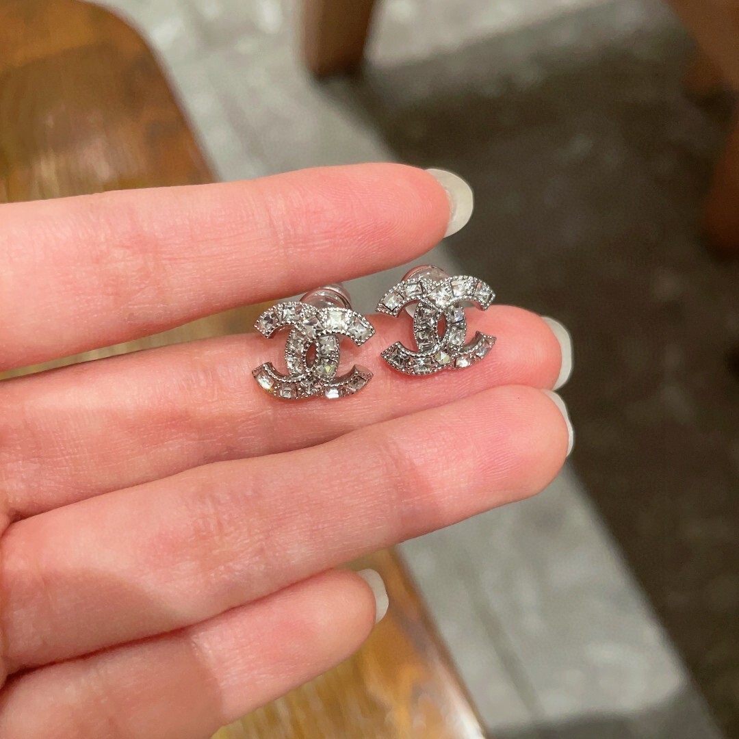 Elegant Crystal Double C Stud Earrings - Luxury Designer Style