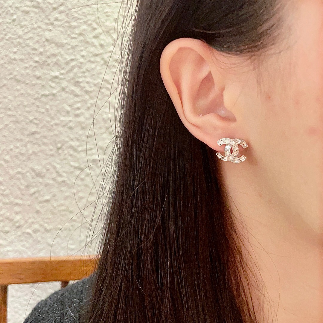 Elegant Crystal Double C Stud Earrings - Luxury Designer Style