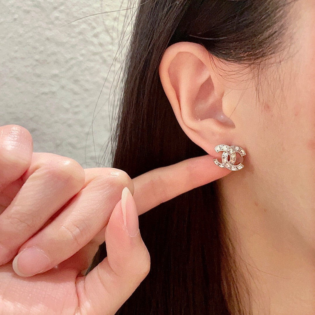 Elegant Crystal Double C Stud Earrings - Luxury Designer Style