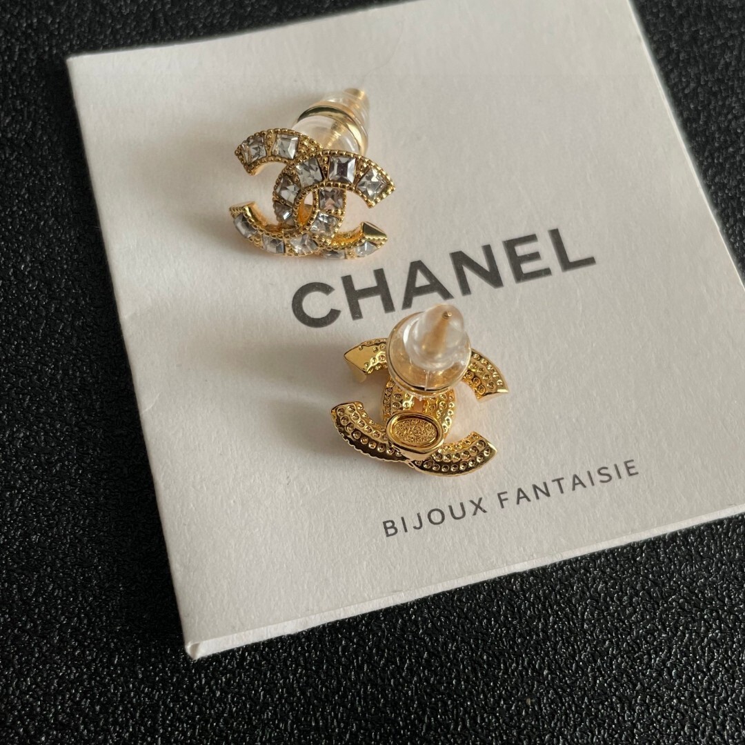 Luxury Gold-Tone Interlocking CC Crystal Stud Earrings for Women