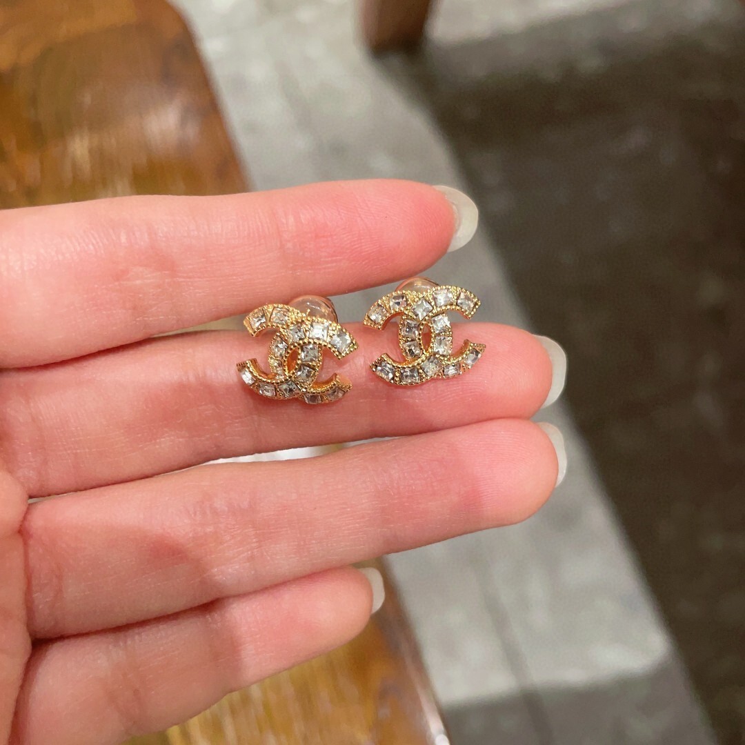 Luxury Gold-Tone Interlocking CC Crystal Stud Earrings for Women