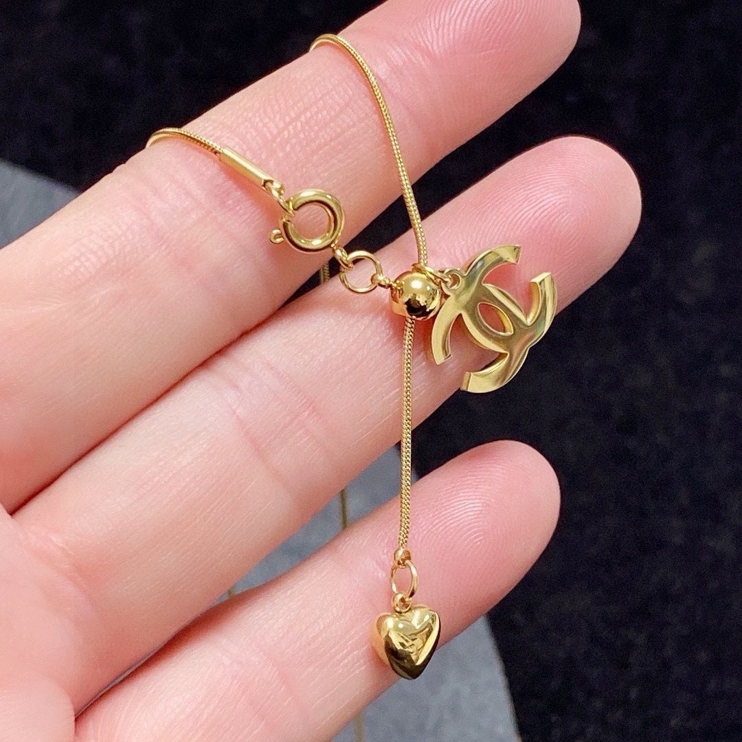 Elegant Gold-Plated Double C Pendant Necklace with Heart Charm