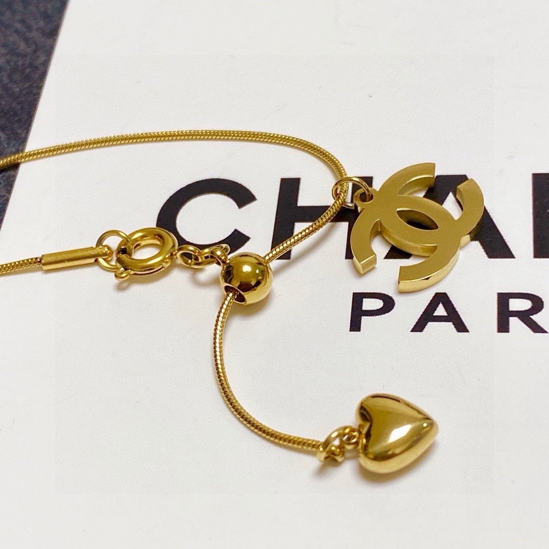 Elegant Gold-Plated Double C Pendant Necklace with Heart Charm