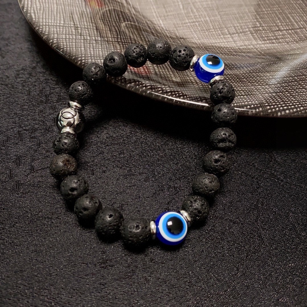 Luxury Natural Lava Stone & Evil Eye Beaded Bracelet Set for Protection