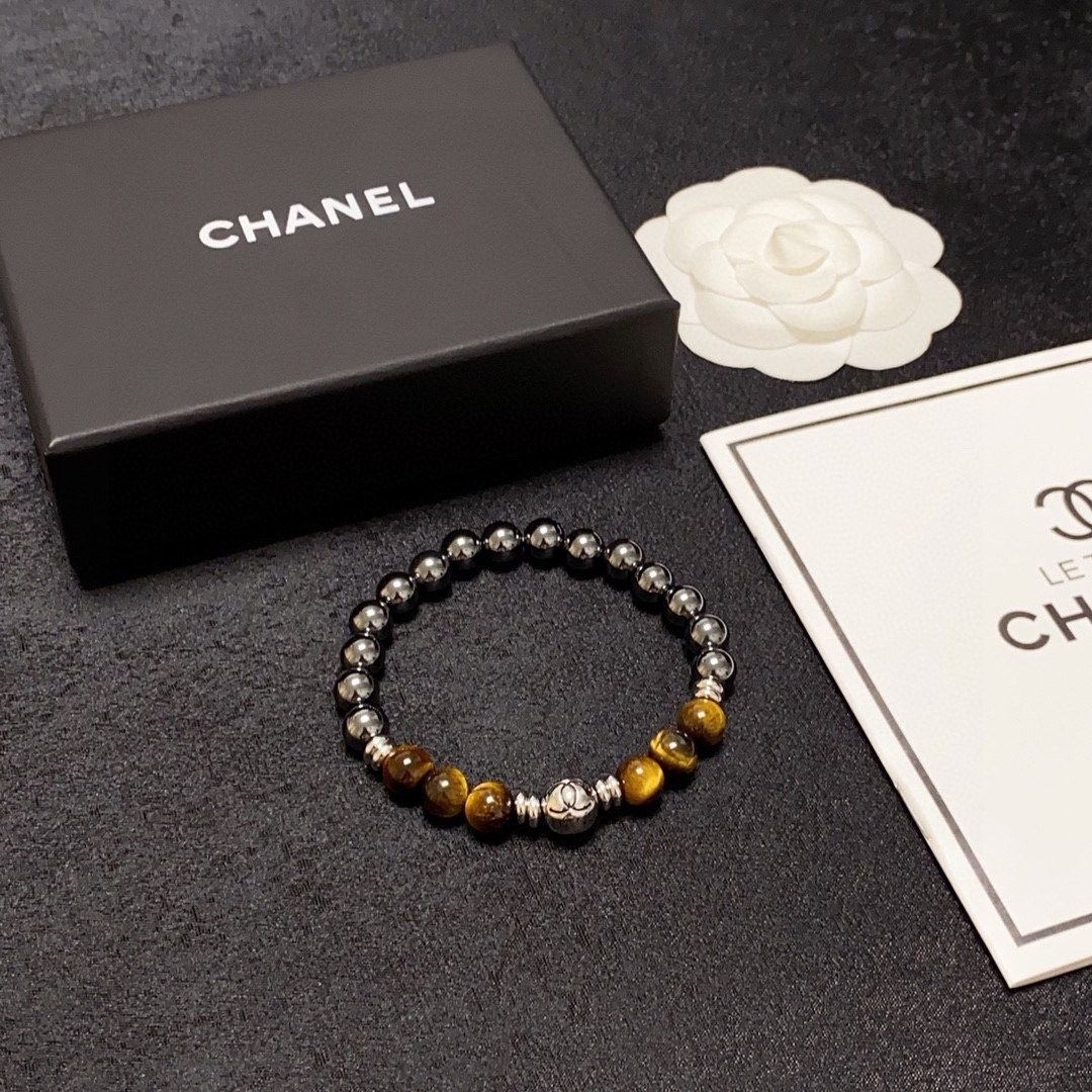 Luxury Chanel Style Tiger Eye & Hematite Beaded Bracelet