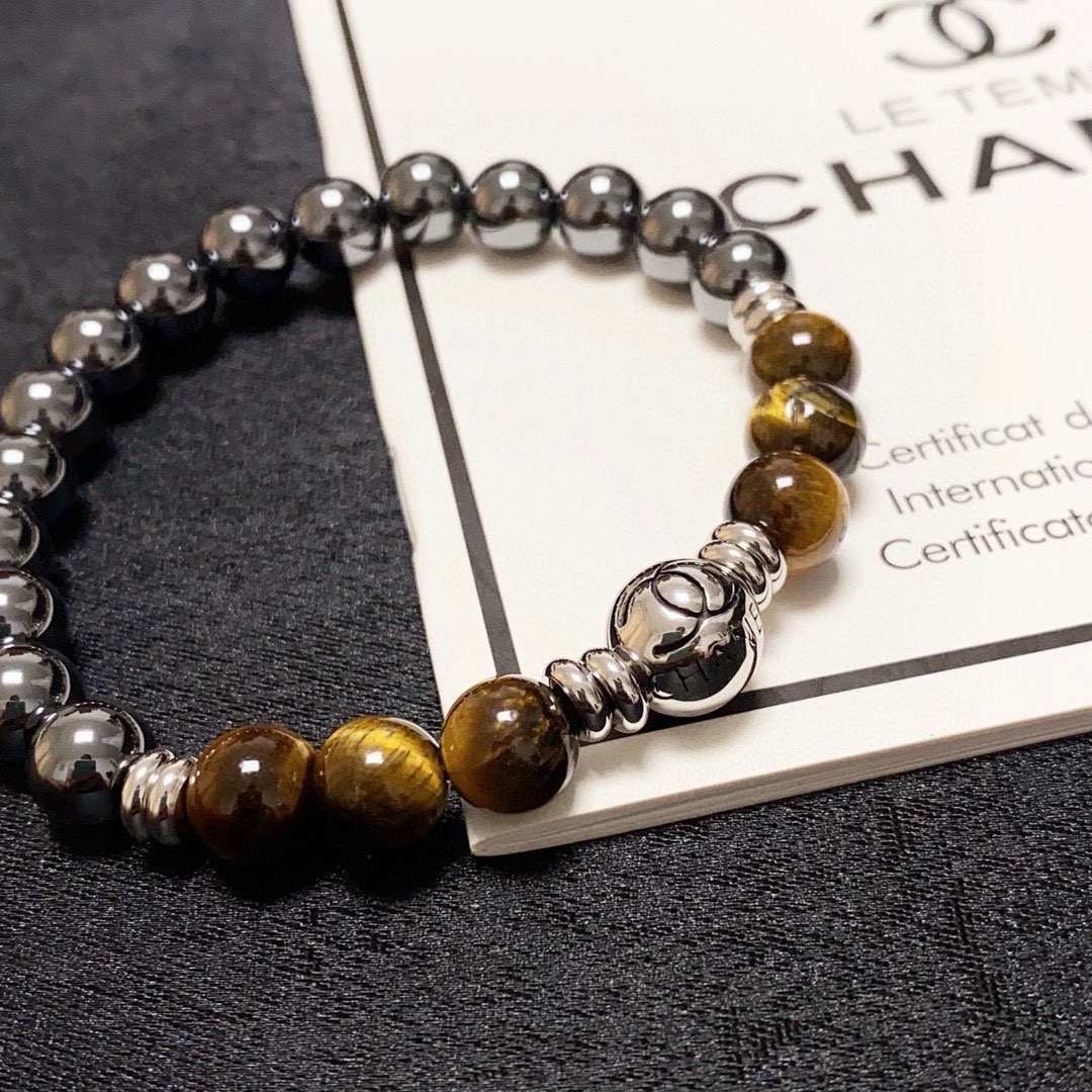 Luxury Chanel Style Tiger Eye & Hematite Beaded Bracelet
