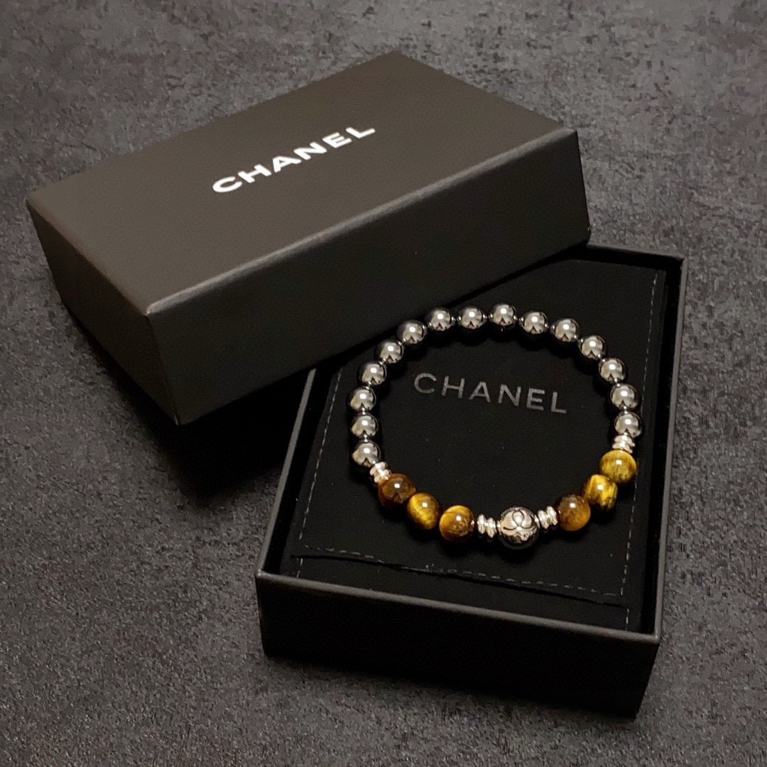 Luxury Chanel Style Tiger Eye & Hematite Beaded Bracelet