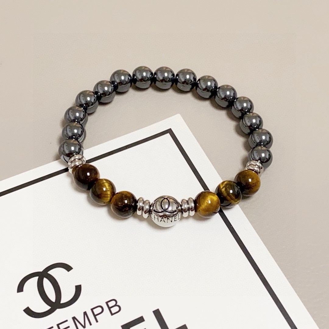 Luxury Chanel Style Tiger Eye & Hematite Beaded Bracelet