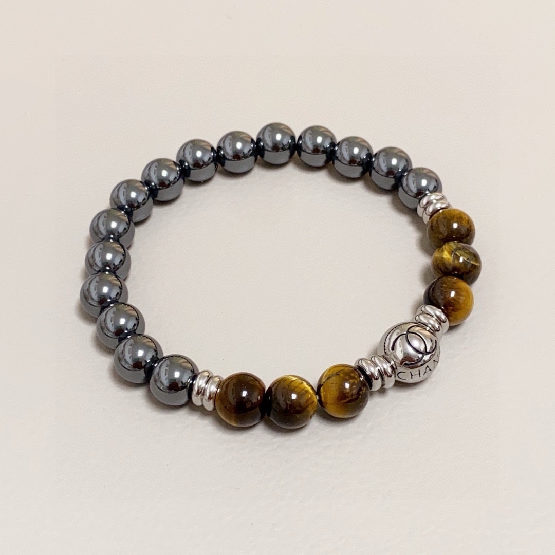 Luxury Chanel Style Tiger Eye & Hematite Beaded Bracelet