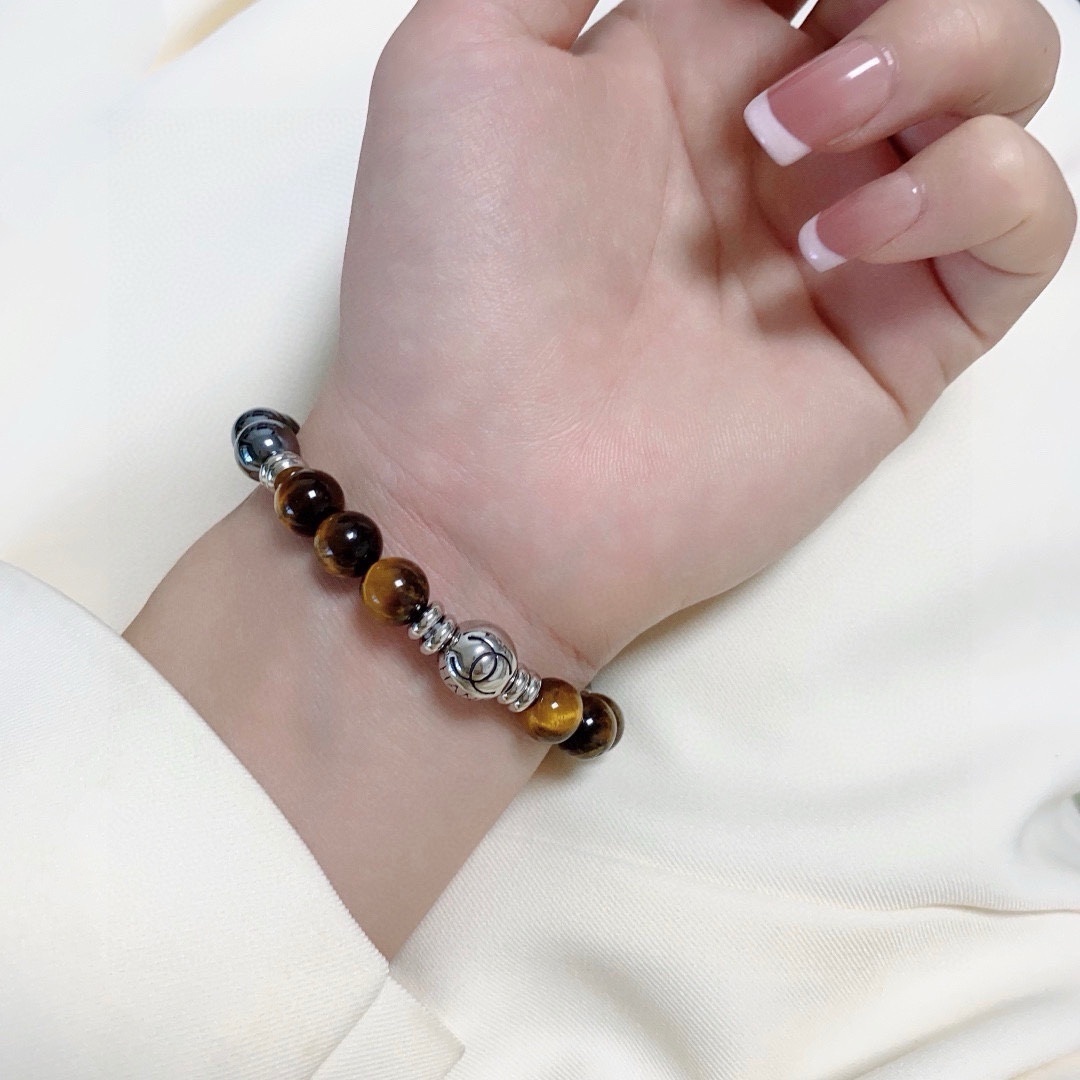 Luxury Chanel Style Tiger Eye & Hematite Beaded Bracelet