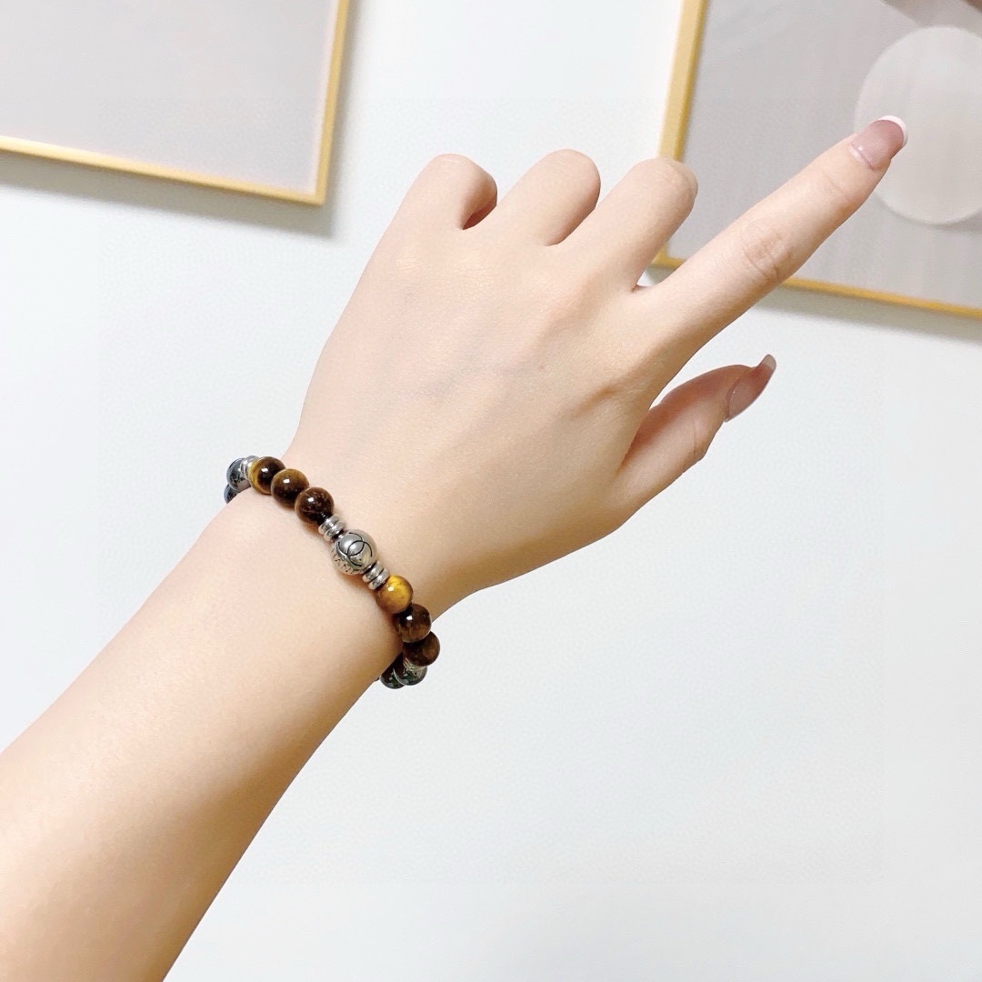Luxury Chanel Style Tiger Eye & Hematite Beaded Bracelet