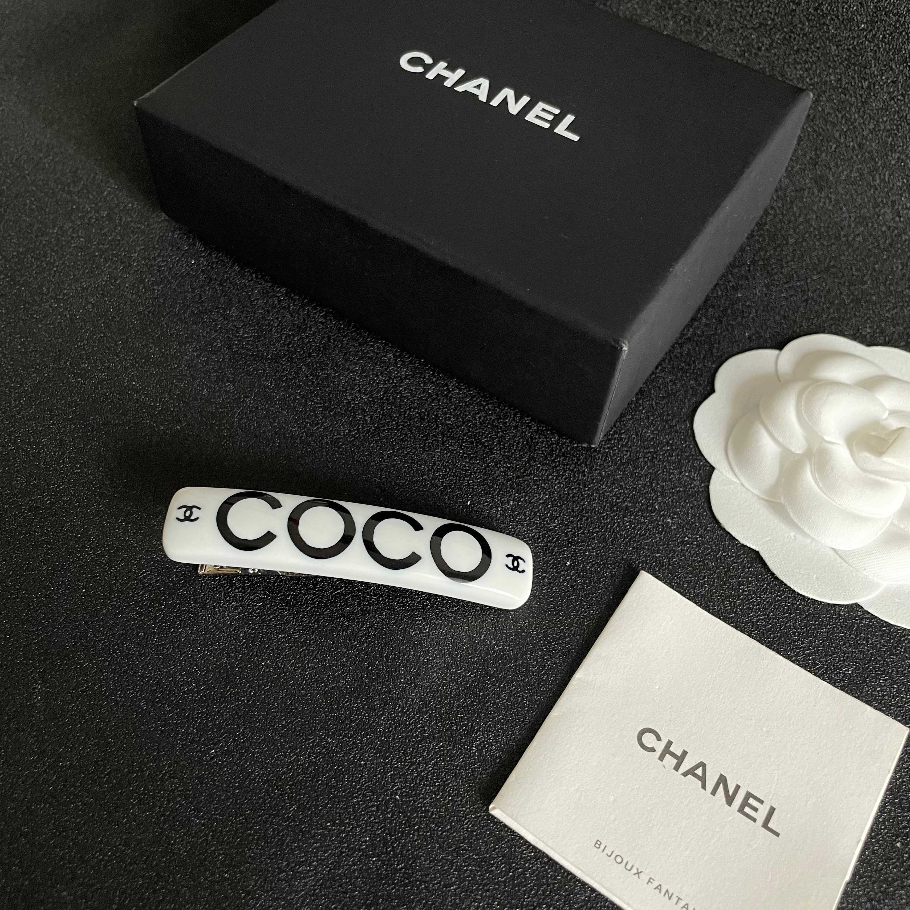 Elegant COCO Designer Inspired Hair Barrette - White & Black