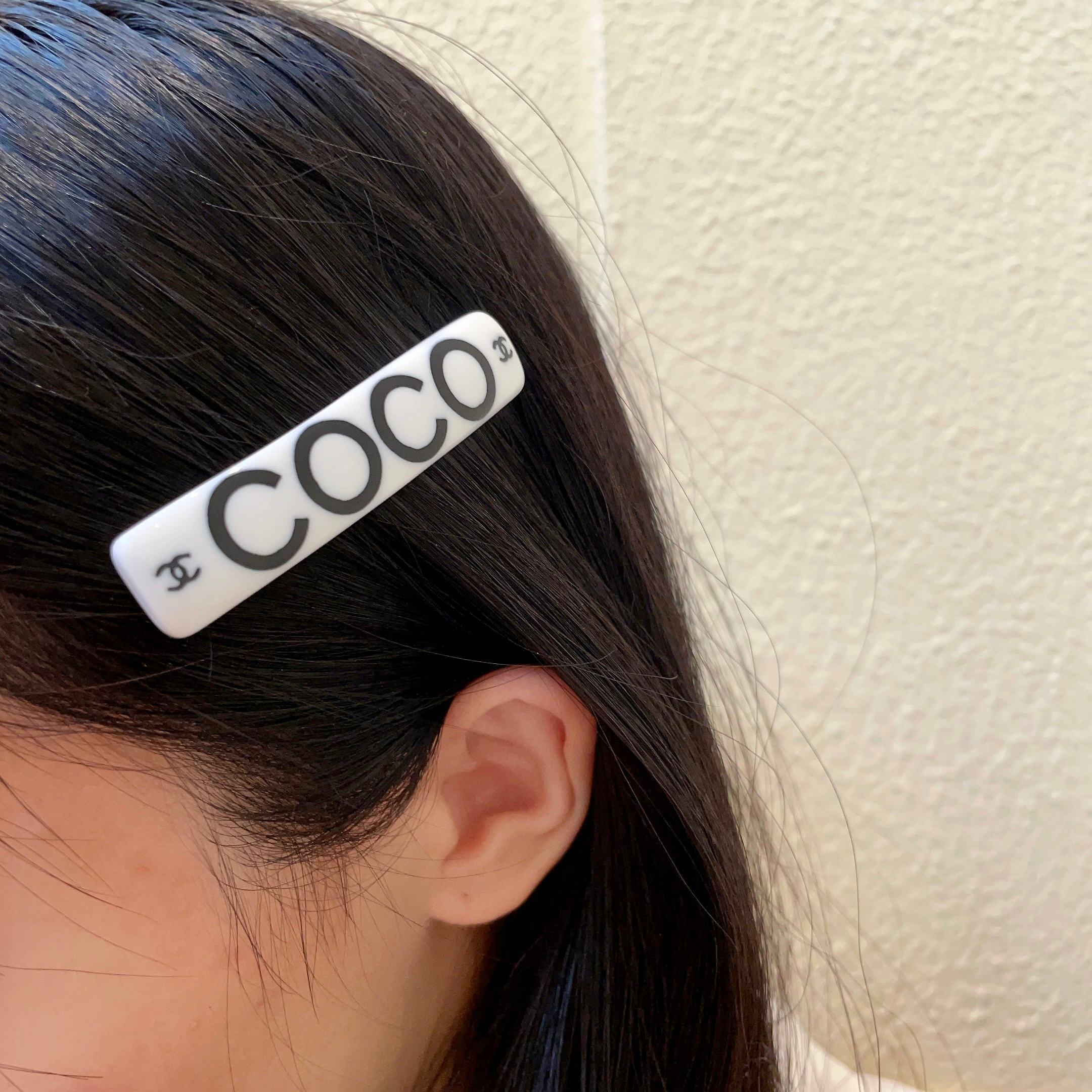 Elegant COCO Designer Inspired Hair Barrette – White & Black