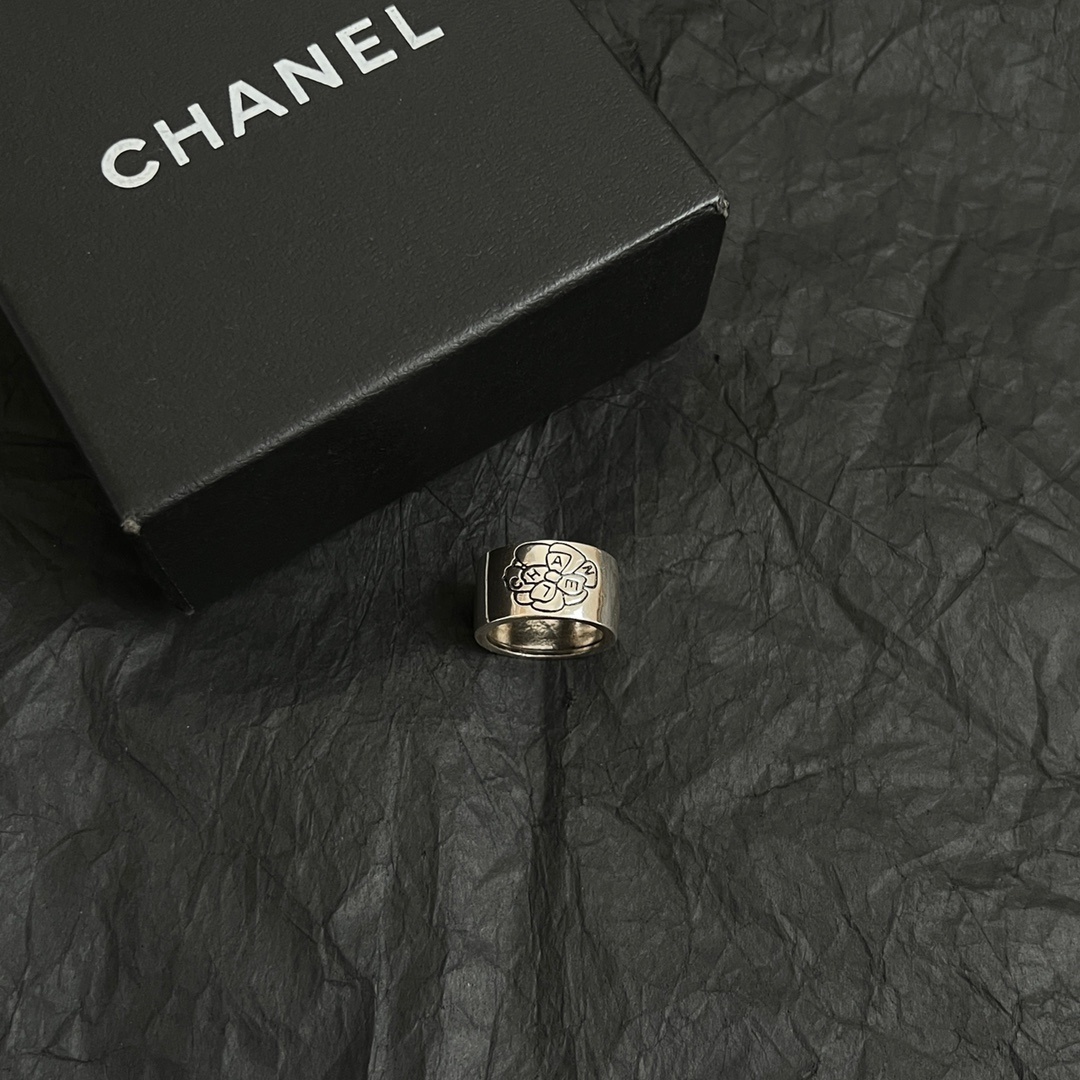 Chanel Camellia 18K White Gold Wide Band Ring - Iconic Luxury Jewelry
