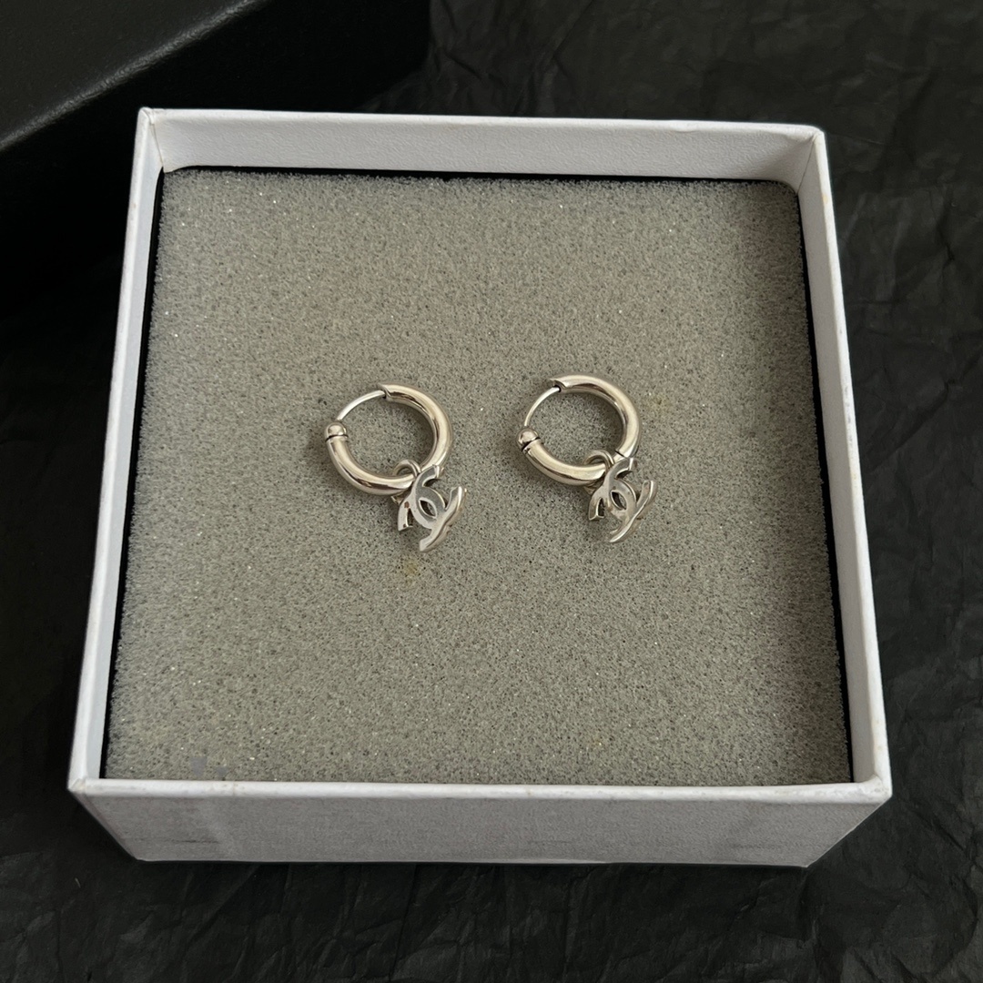 Elegant CC Logo Charm Hoop Earrings - Premium Designer Style