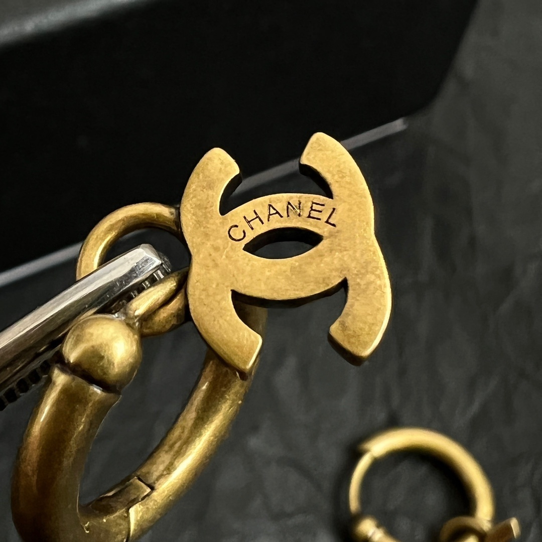 Vintage CC Logo Charm Hoop Earrings - Elegant Gold & Silver Finish