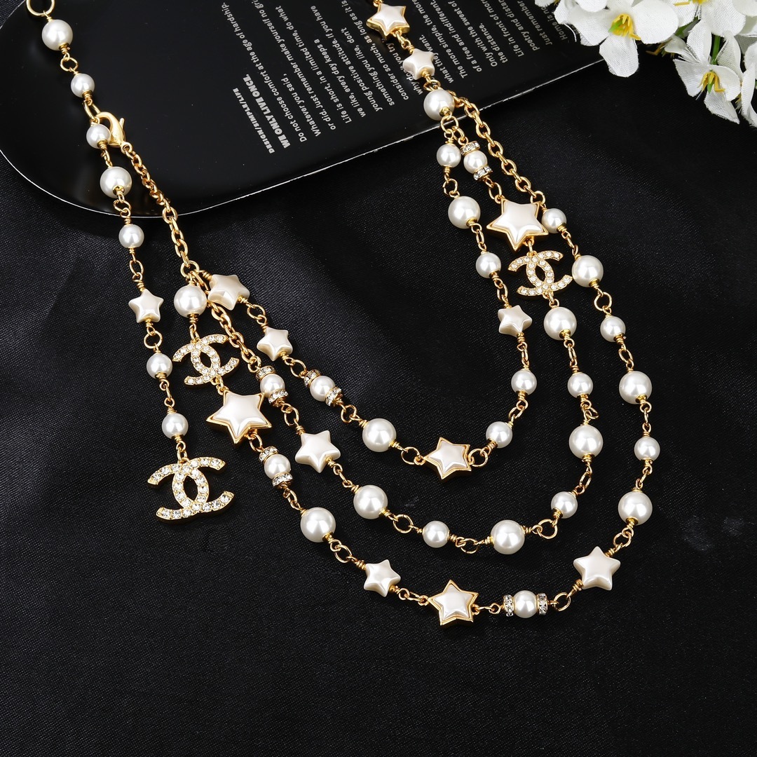 Elegant Multi-Layer Pearl Waist Chain with Star & CC Logo Charms