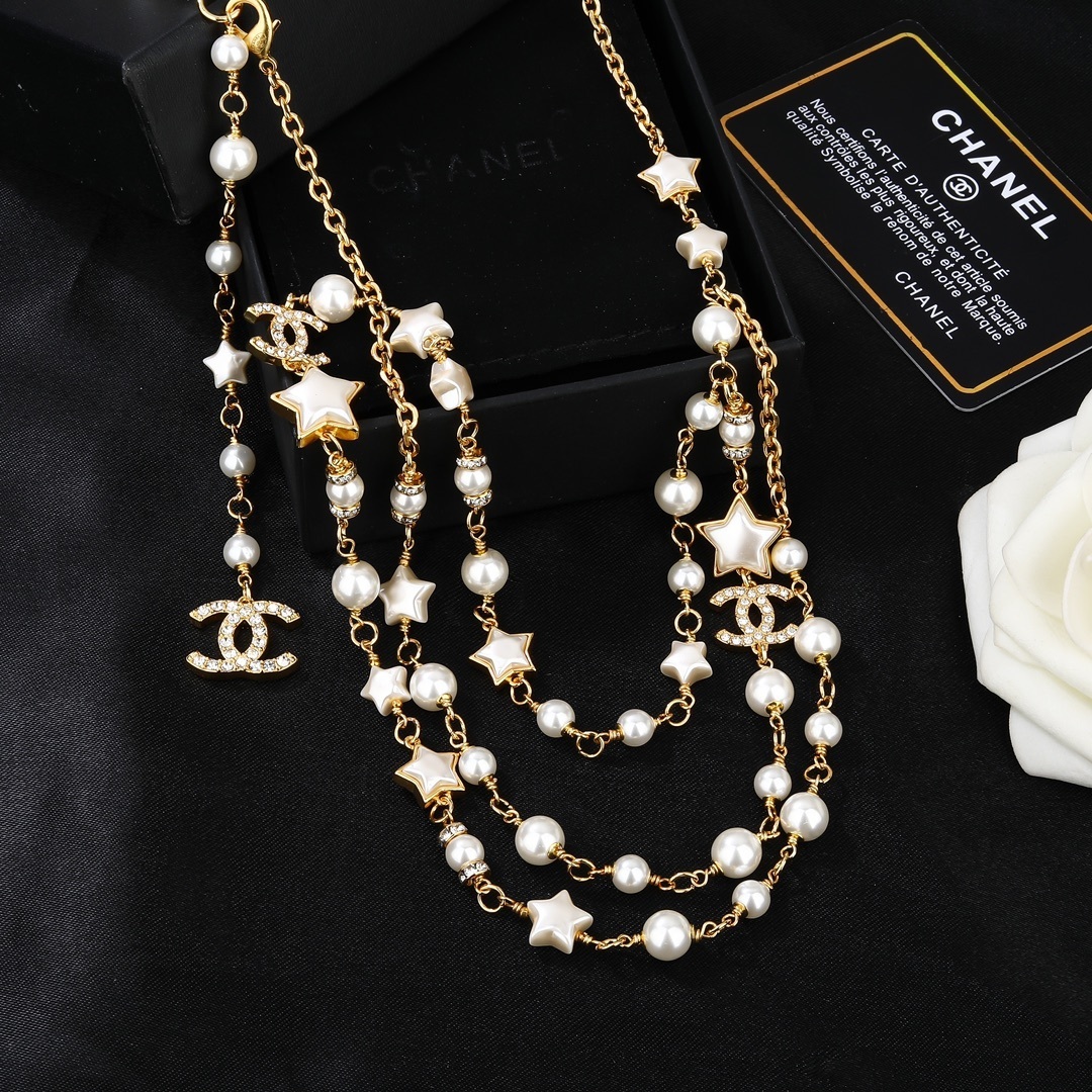 Elegant Multi-Layer Pearl Waist Chain with Star & CC Logo Charms