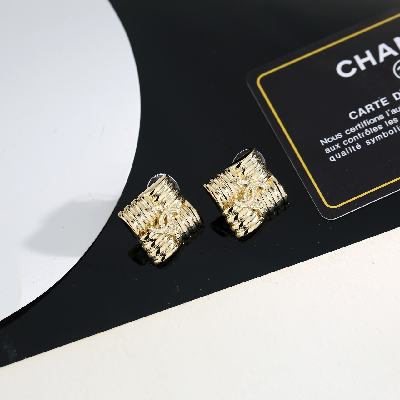 Luxury Gold-Plated Textured Square CC Stud Earrings - Elegant Gift