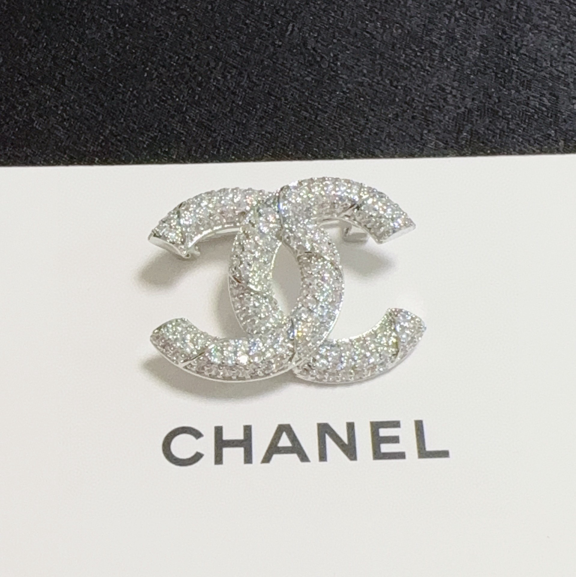 Elegant Silver-Tone Crystal CC Logo Brooch Pin - Luxury Accessory