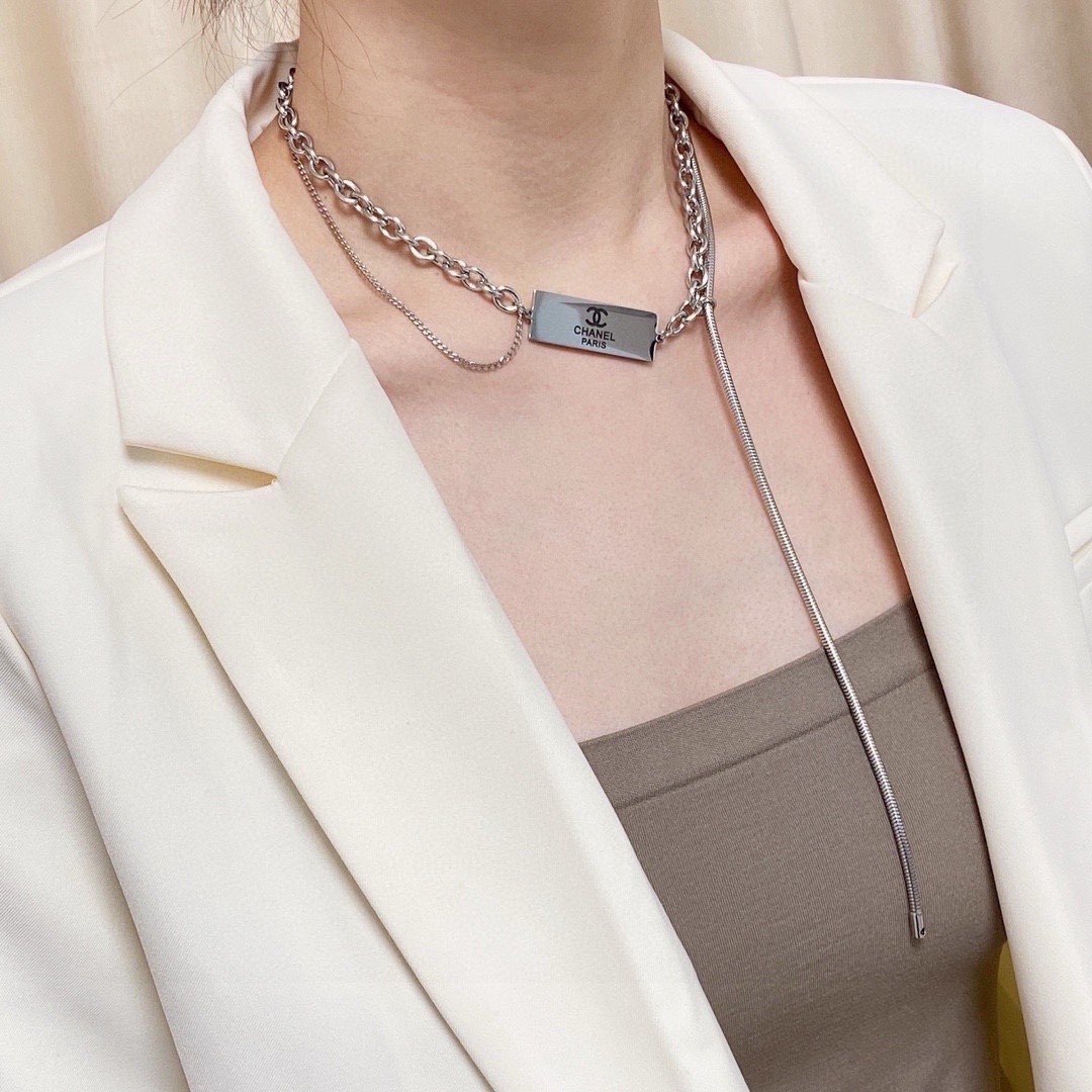 Luxury Silver Bar Layered Y-Necklace - Designer Inspired Lariat Chain